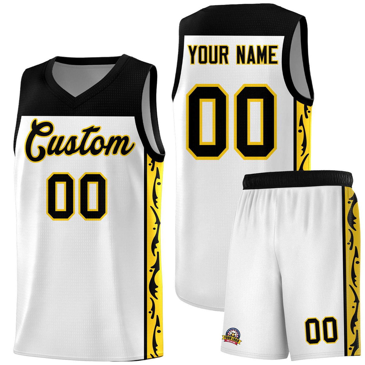 Custom White Side Pattern Sports Uniform Basketball Jersey