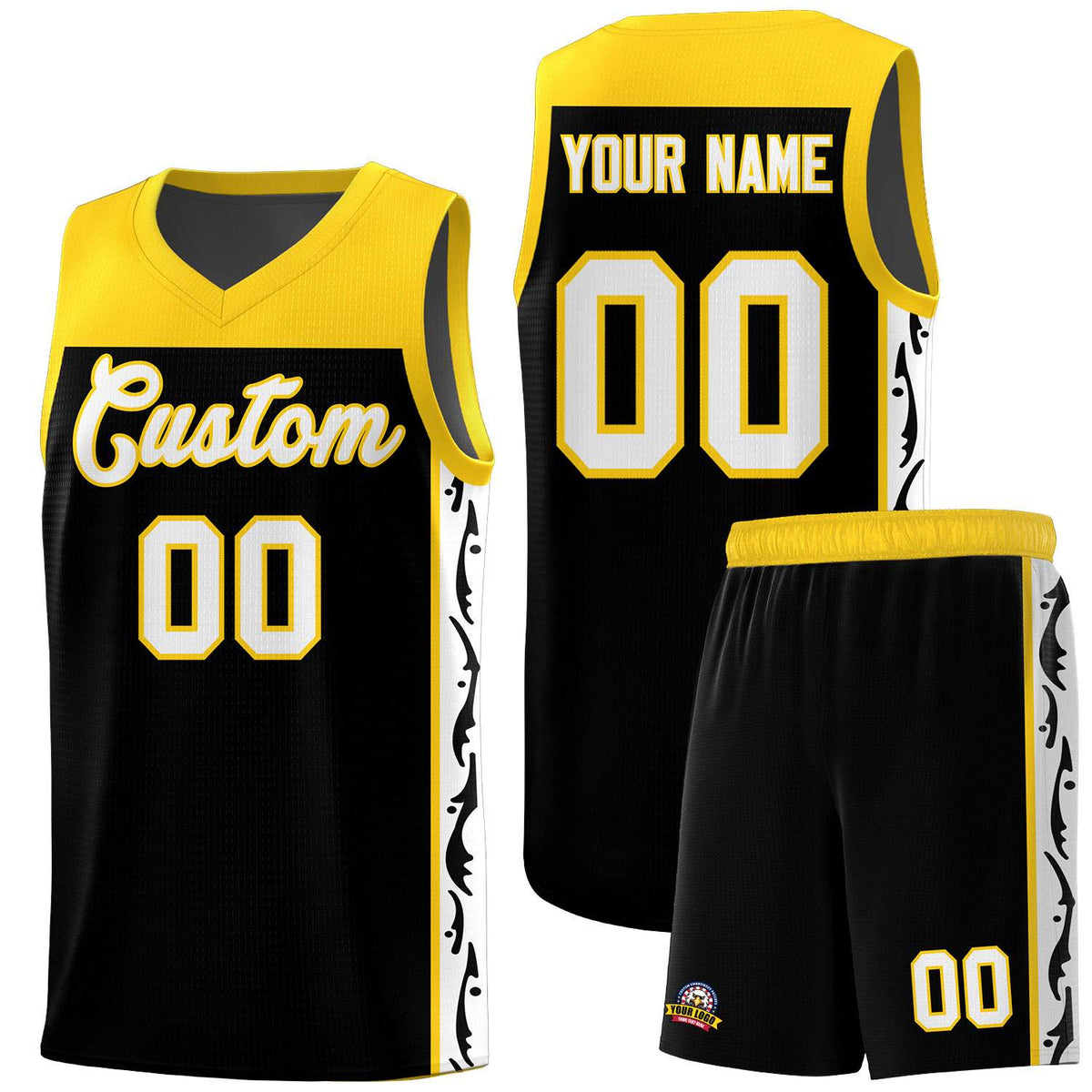 Custom Black Side Pattern Sports Uniform Basketball Jersey