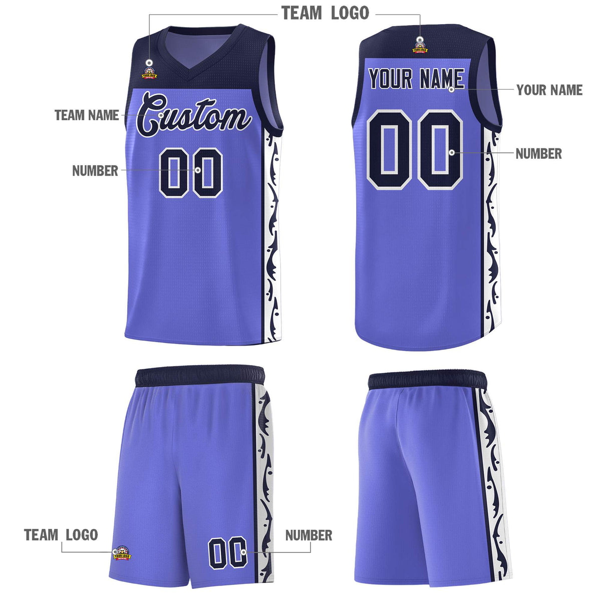 Custom Purple Side Pattern Sports Uniform Basketball Jersey