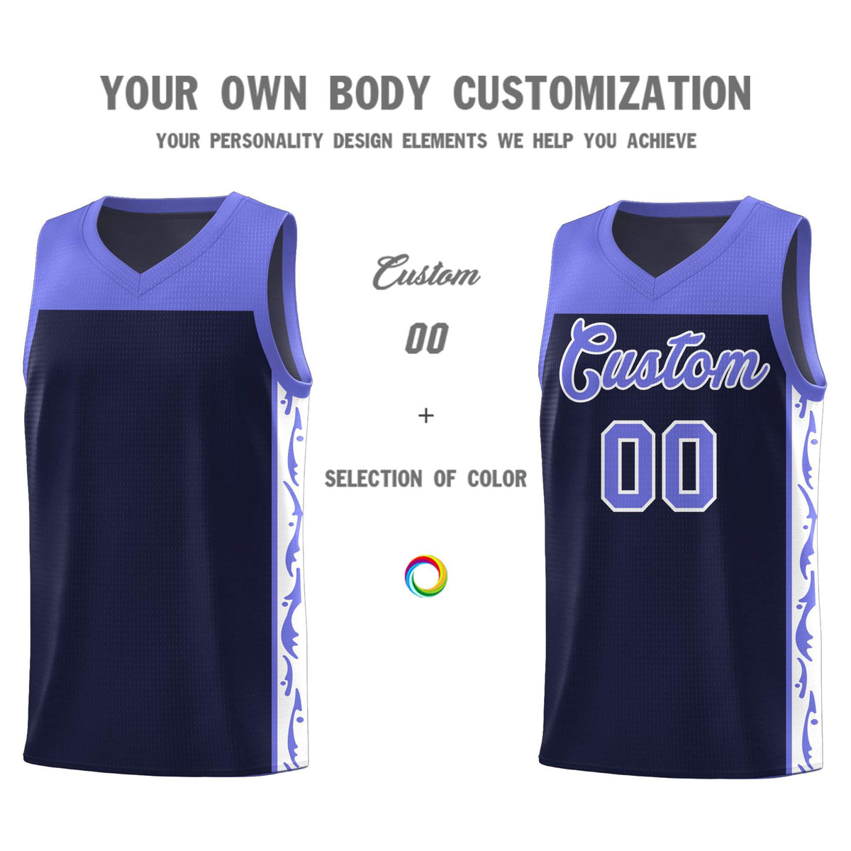 Custom Navy Side Pattern Sports Uniform Basketball Jersey