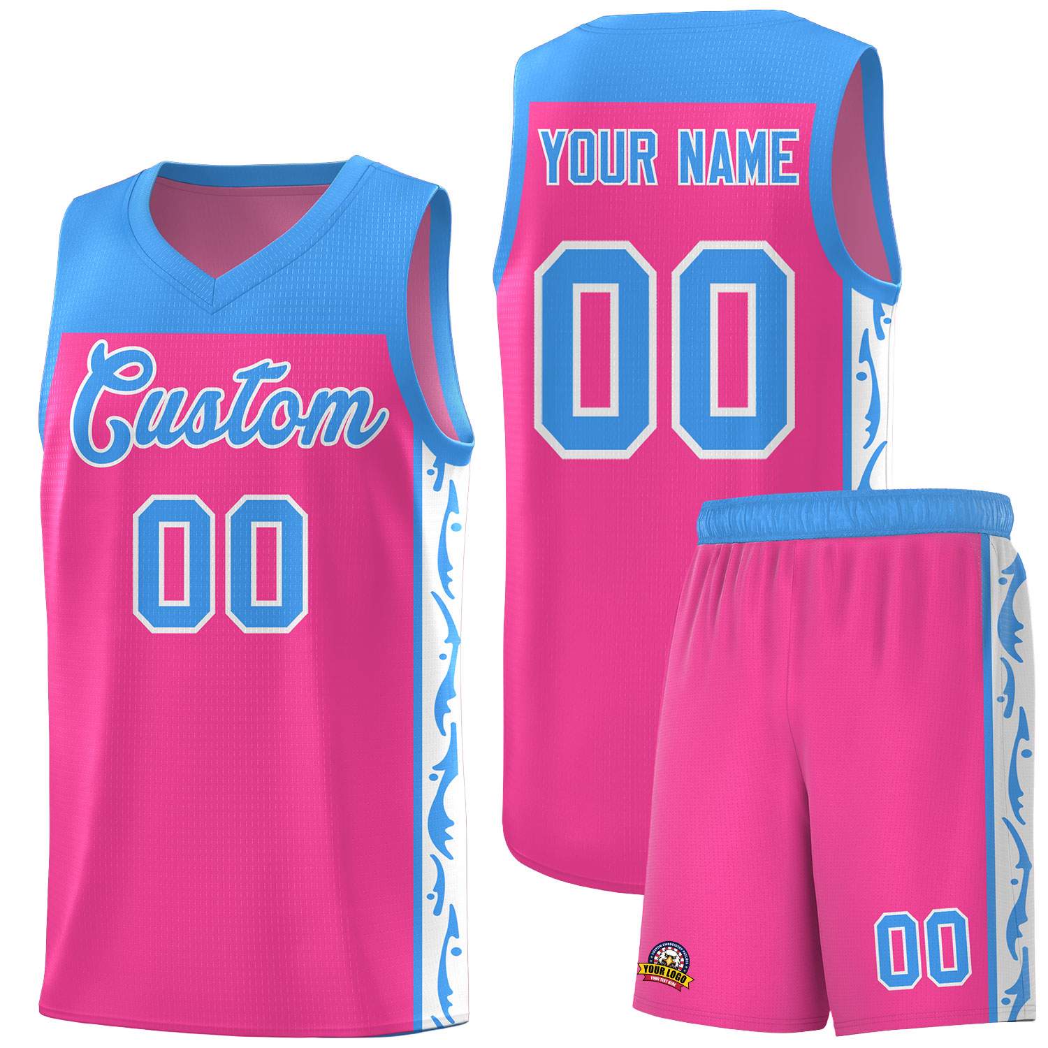 Custom Pink Side Pattern Sports Uniform Basketball Jersey