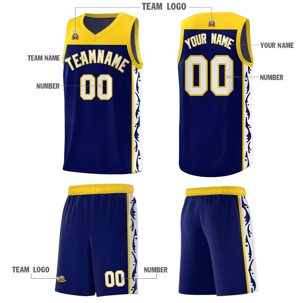Custom Navy Side Pattern Sports Uniform Basketball Jersey