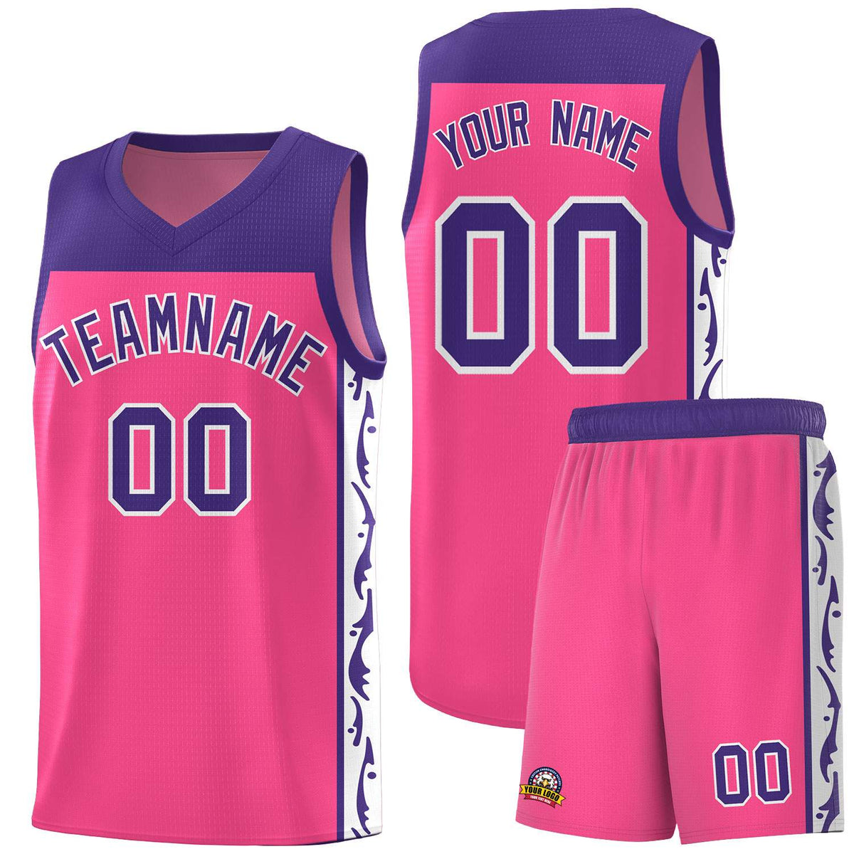 Custom Pink Side Pattern Sports Uniform Basketball Jersey