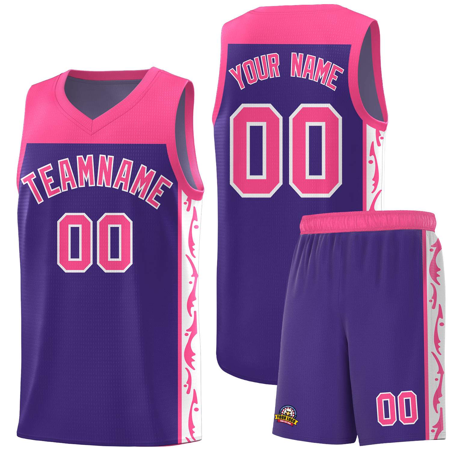 Custom Purple Side Pattern Sports Uniform Basketball Jersey