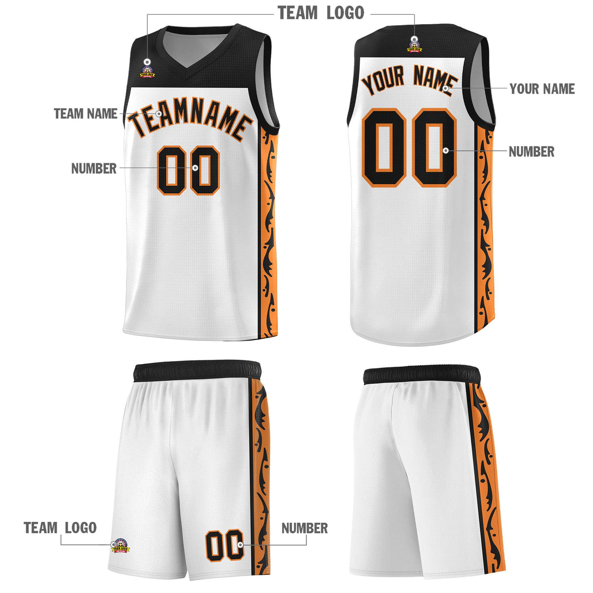 Custom White Side Pattern Sports Uniform Basketball Jersey