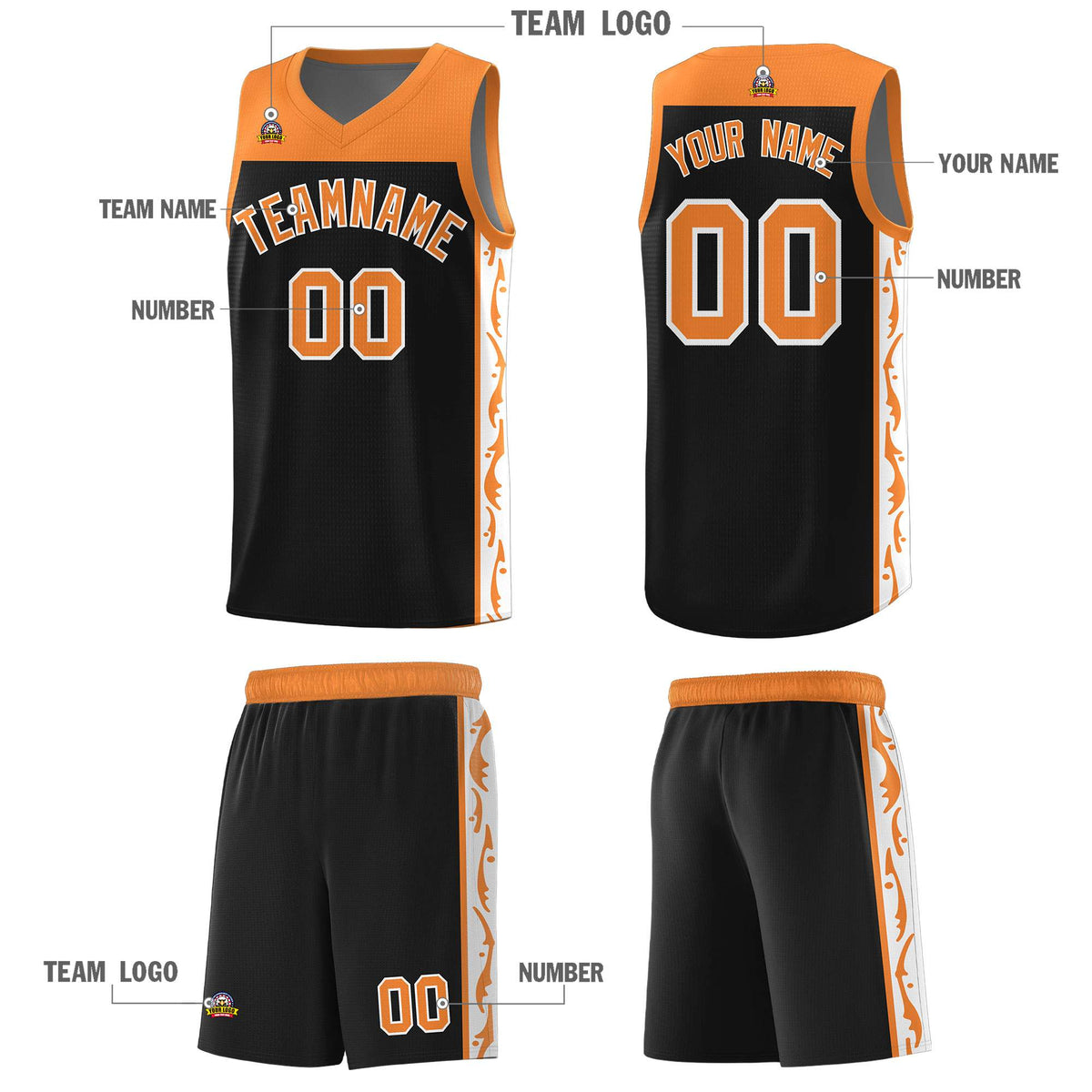 Custom Black Side Pattern Sports Uniform Basketball Jersey