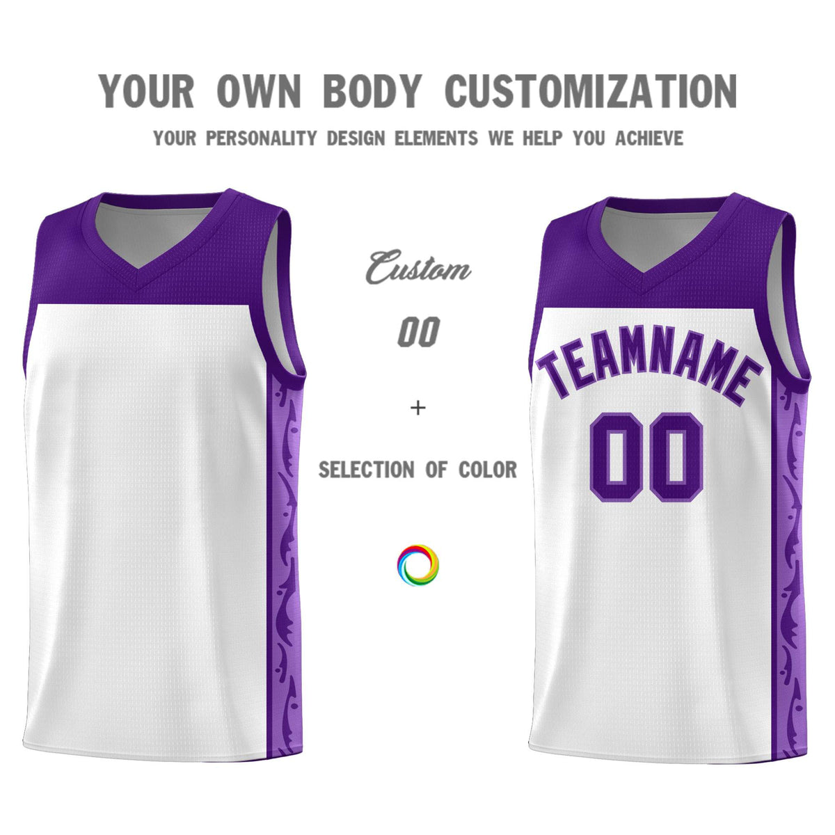 Custom White Side Pattern Sports Uniform Basketball Jersey