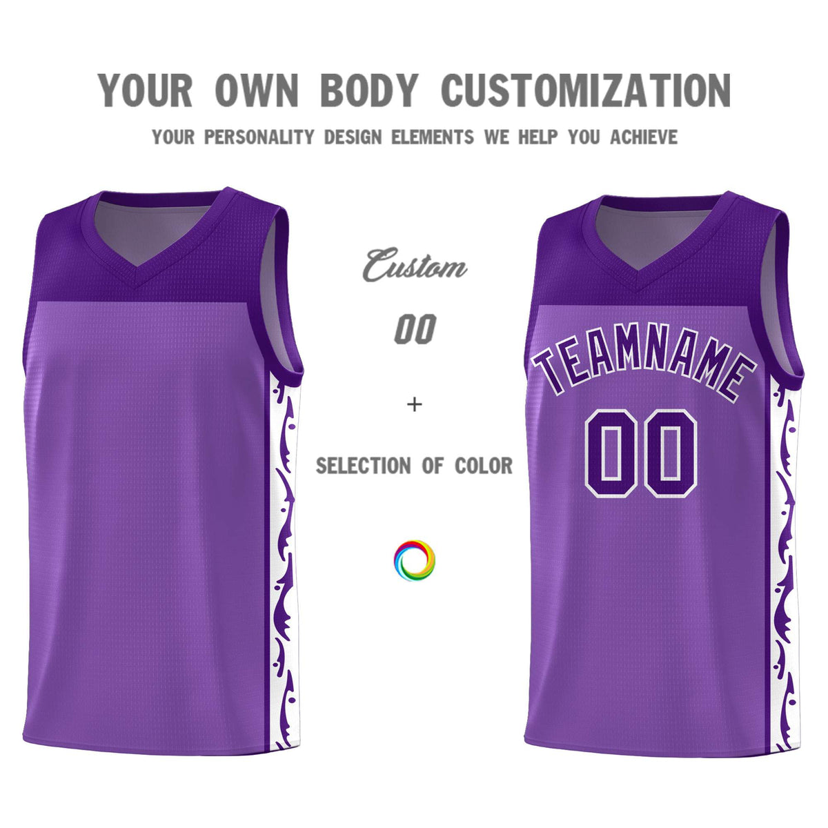 Custom Purple Side Pattern Sports Uniform Basketball Jersey