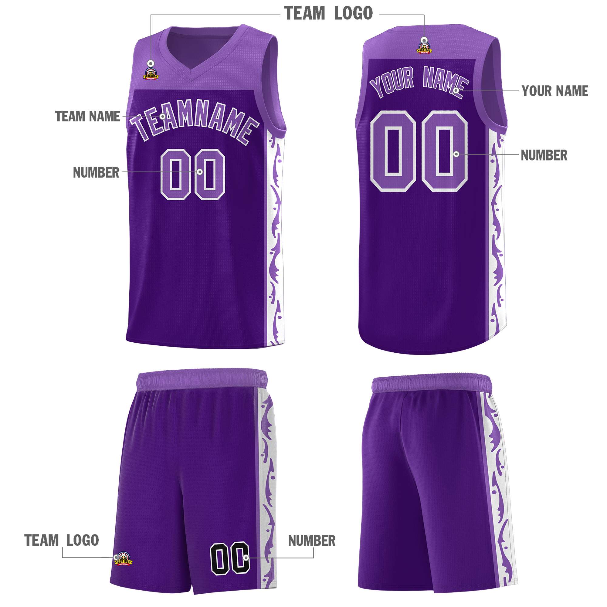 Custom Purple Side Pattern Sports Uniform Basketball Jersey