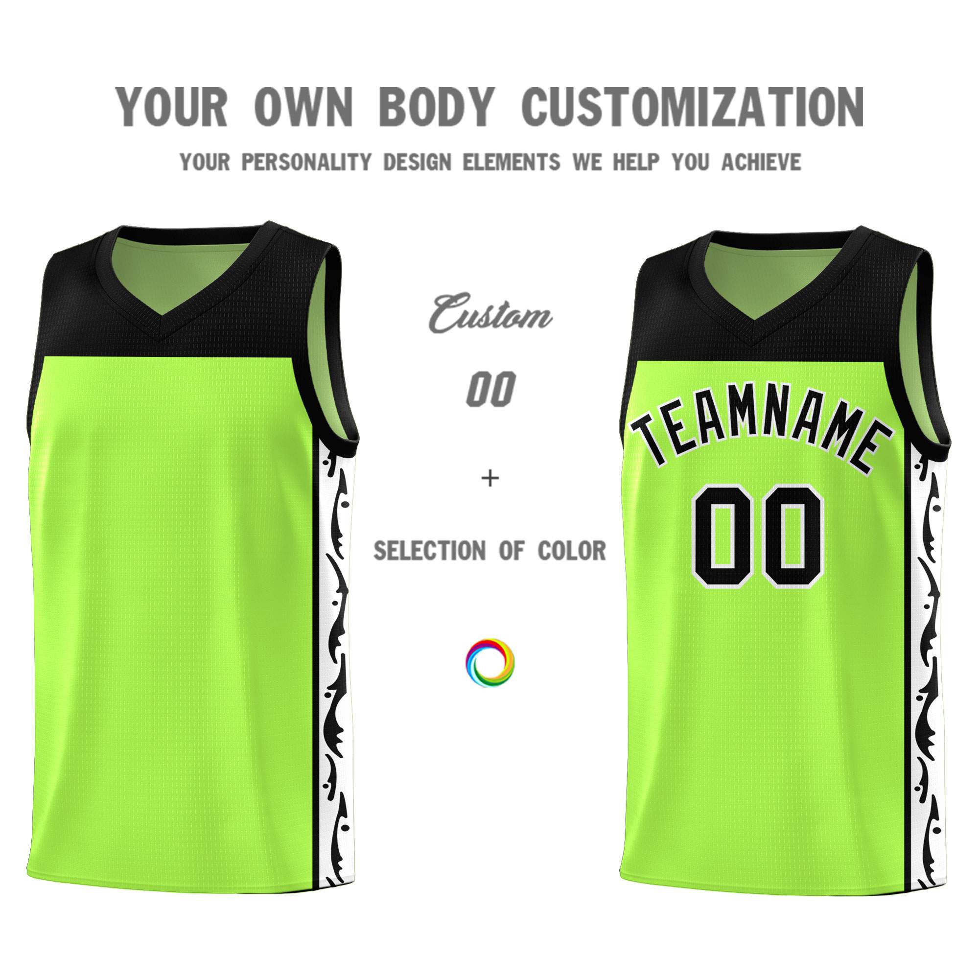 Custom Neon Green Side Pattern Sports Uniform Basketball Jersey
