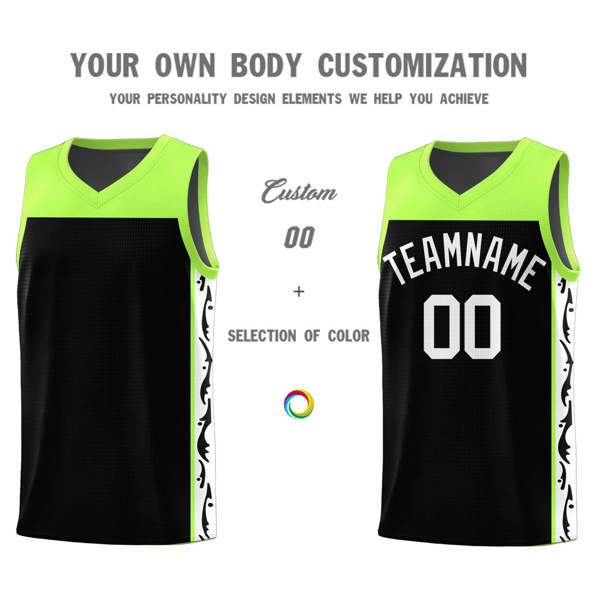 Custom Black Side Pattern Sports Uniform Basketball Jersey