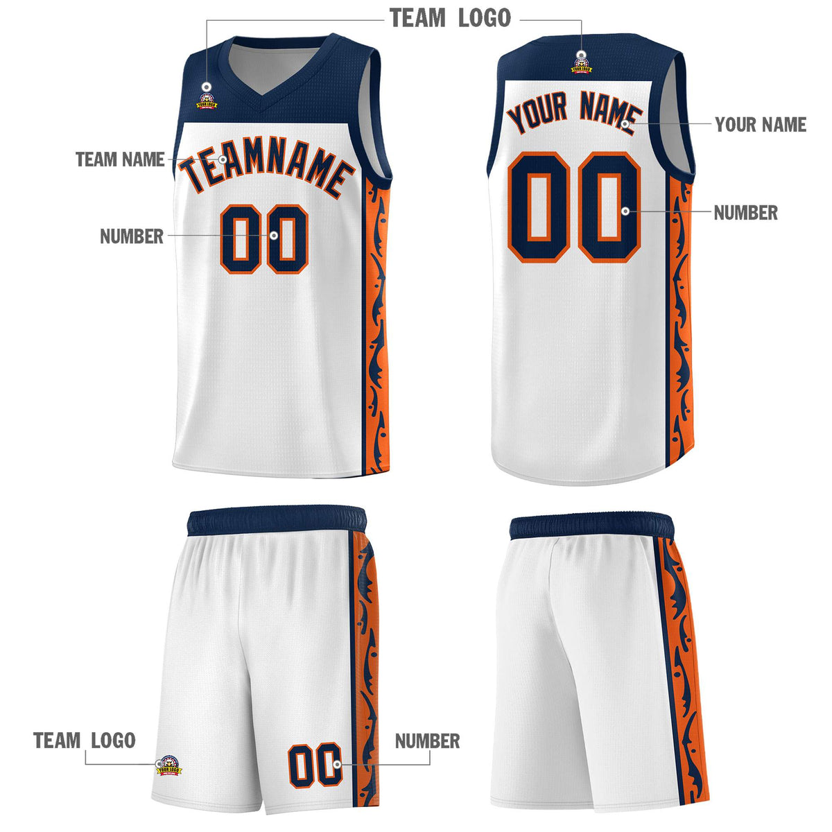 Custom White Side Pattern Sports Uniform Basketball Jersey