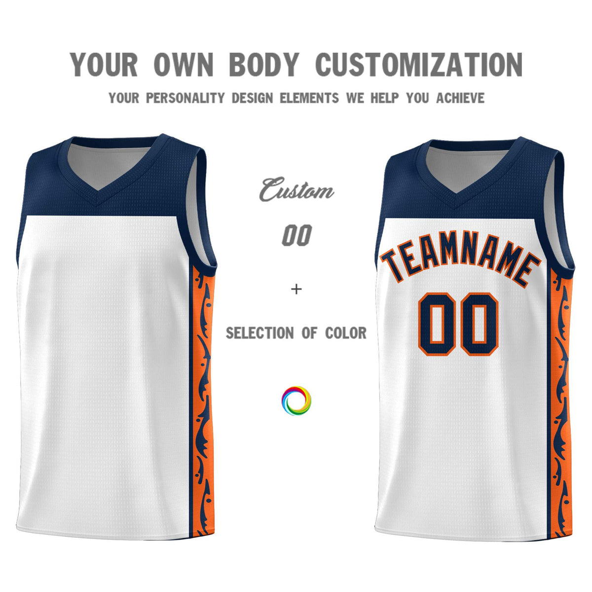 Custom White Side Pattern Sports Uniform Basketball Jersey