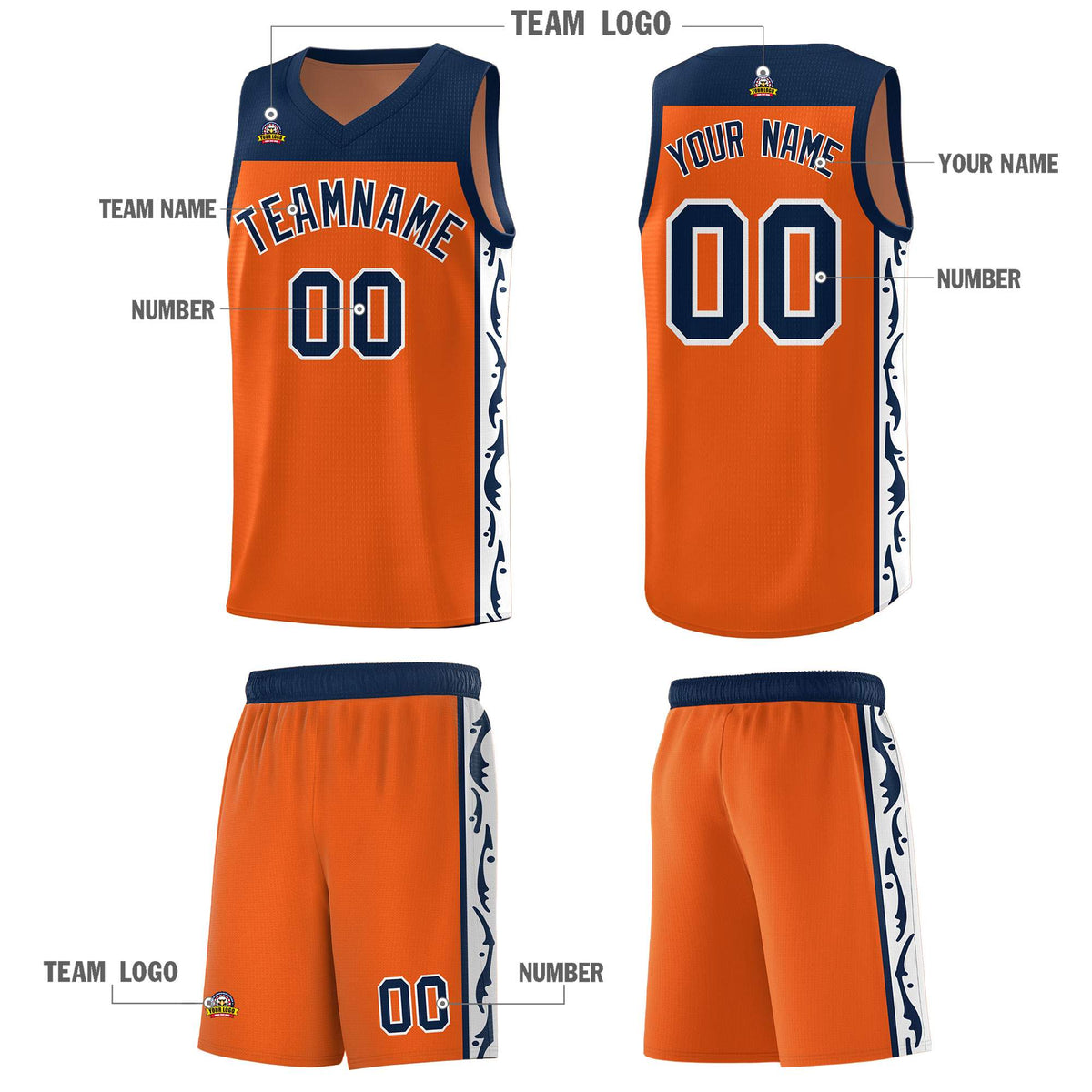 Custom Orange Side Pattern Sports Uniform Basketball Jersey