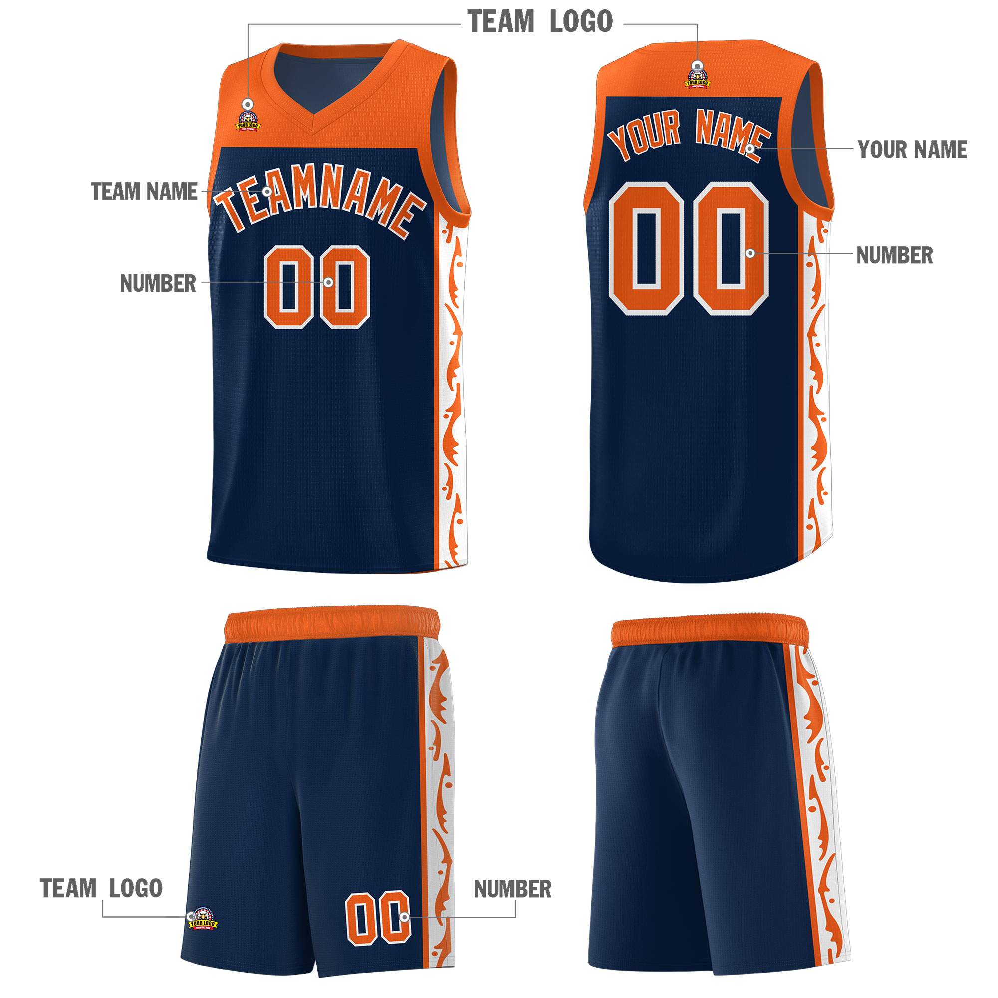 Custom Navy Side Pattern Sports Uniform Basketball Jersey