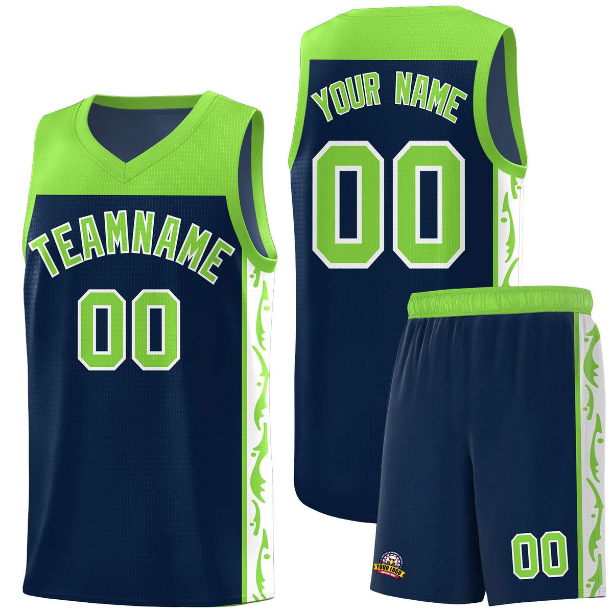 Custom Navy Side Pattern Sports Uniform Basketball Jersey