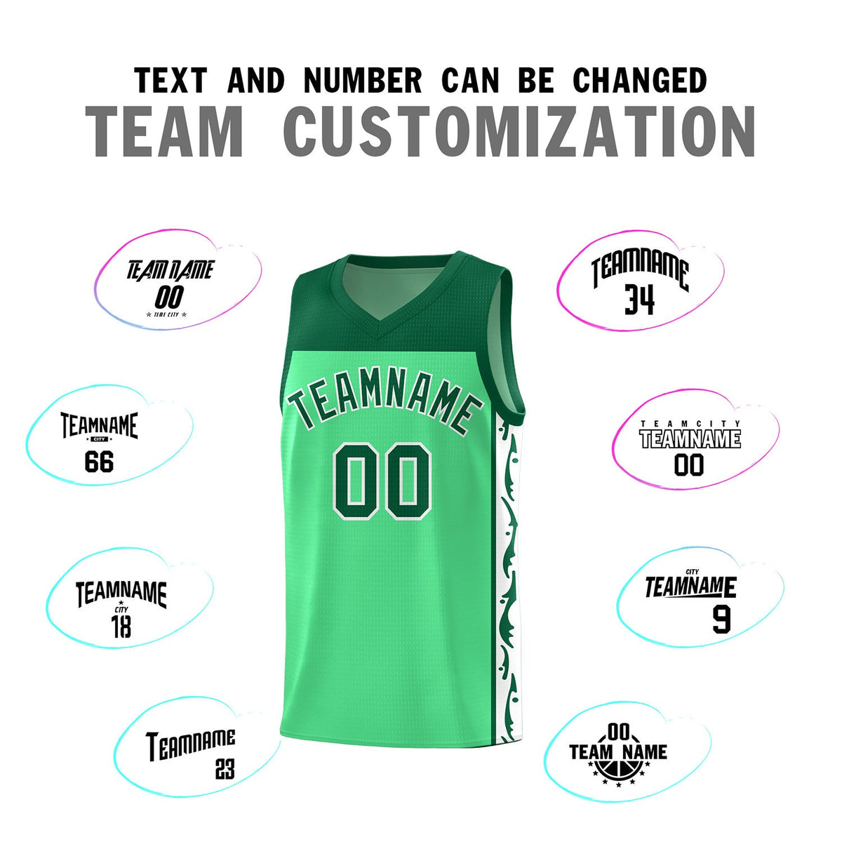 Custom Bright Green Side Pattern Sports Uniform Basketball Jersey