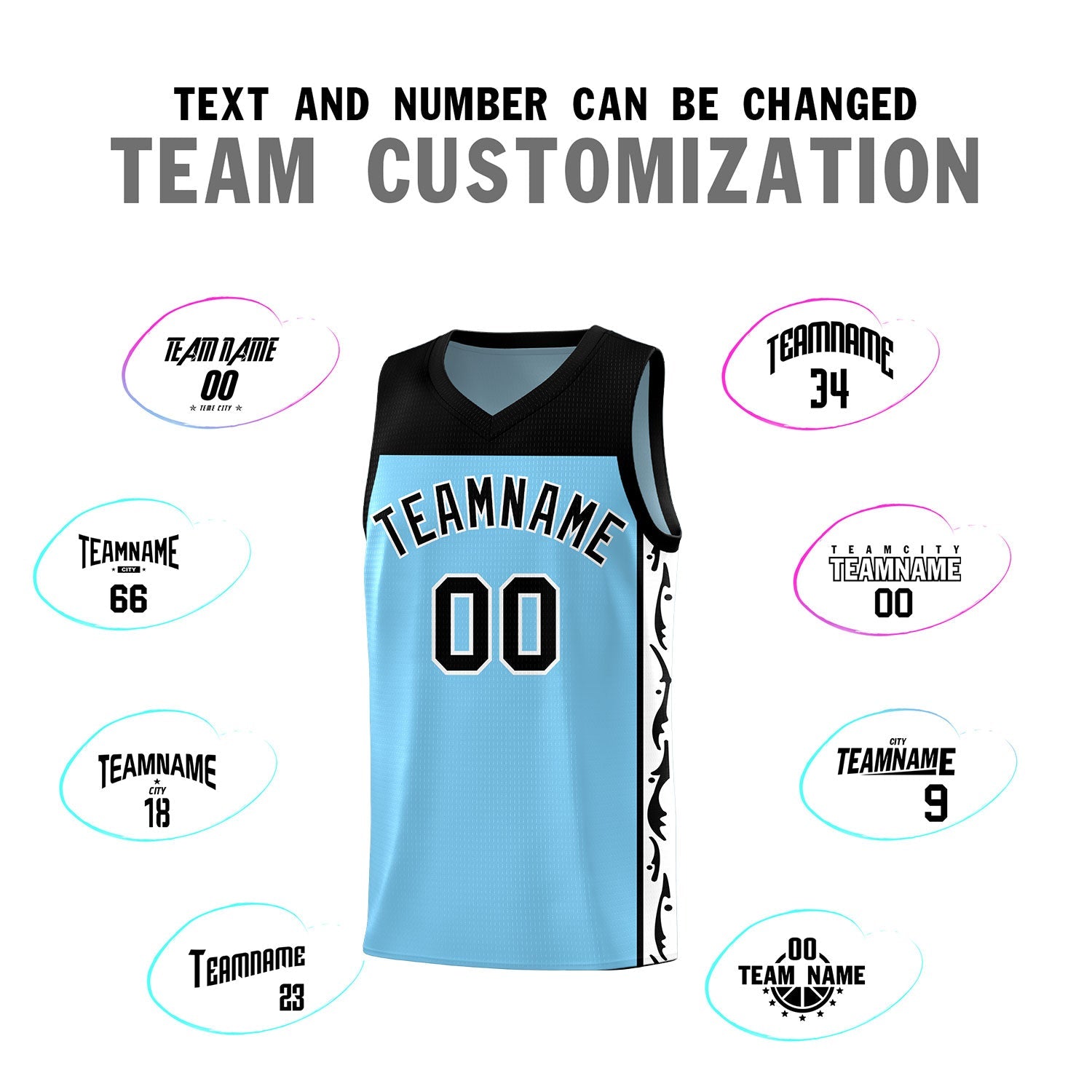 Custom Light Blue Side Pattern Sports Uniform Basketball Jersey
