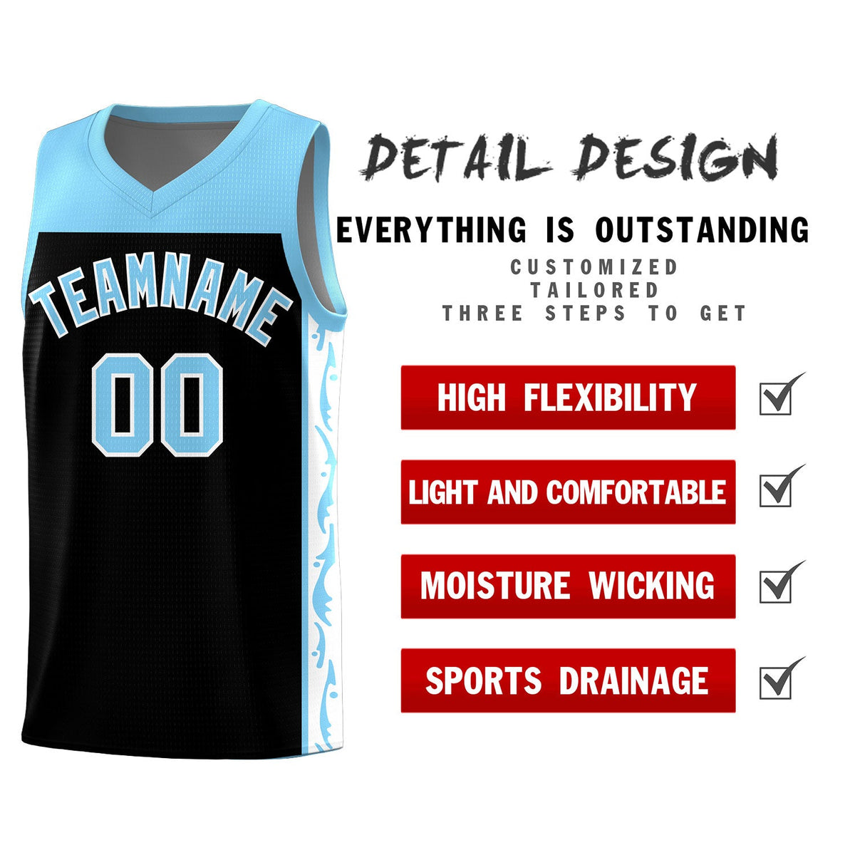 Custom Black Side Pattern Sports Uniform Basketball Jersey