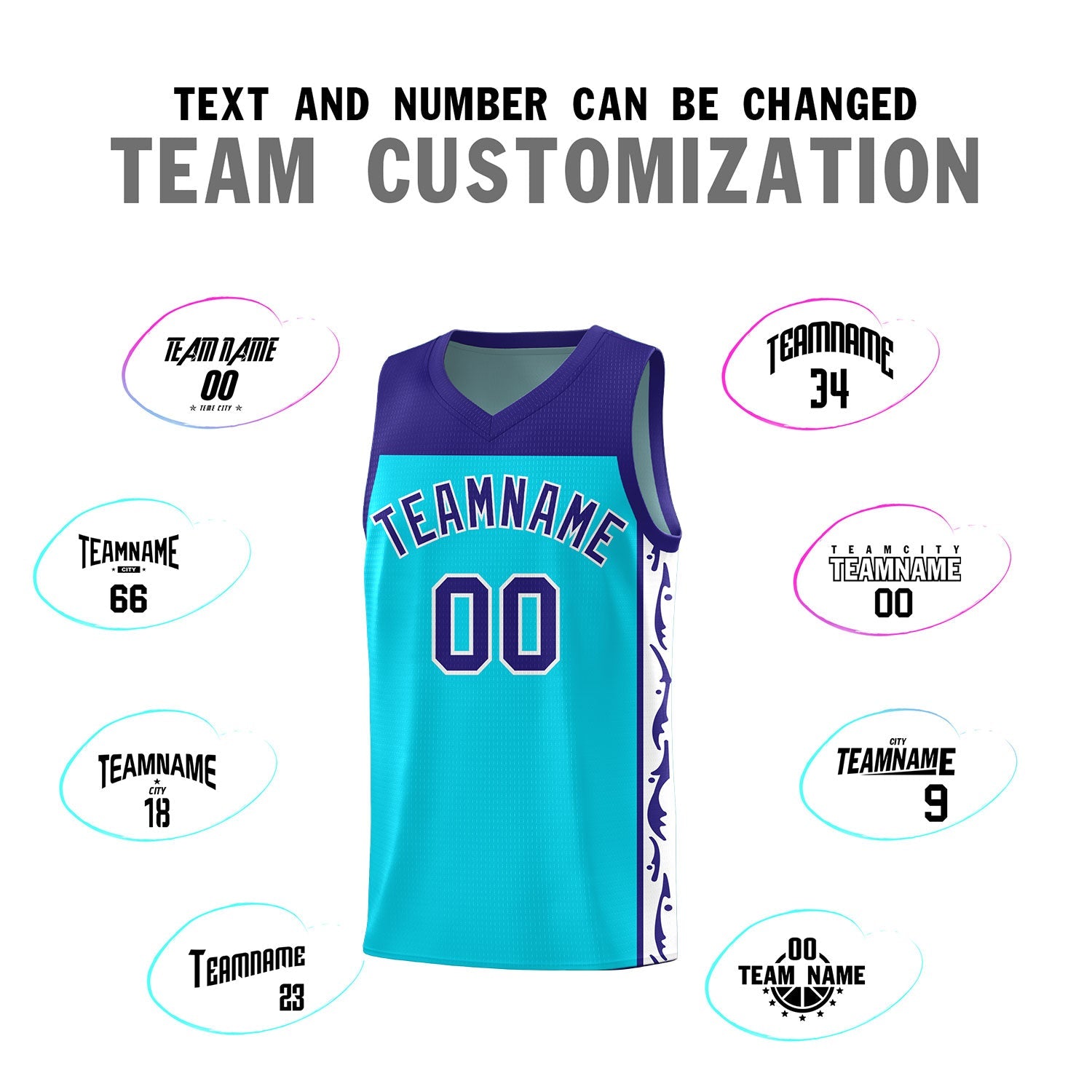Custom Sky Blue Side Pattern Sports Uniform Basketball Jersey
