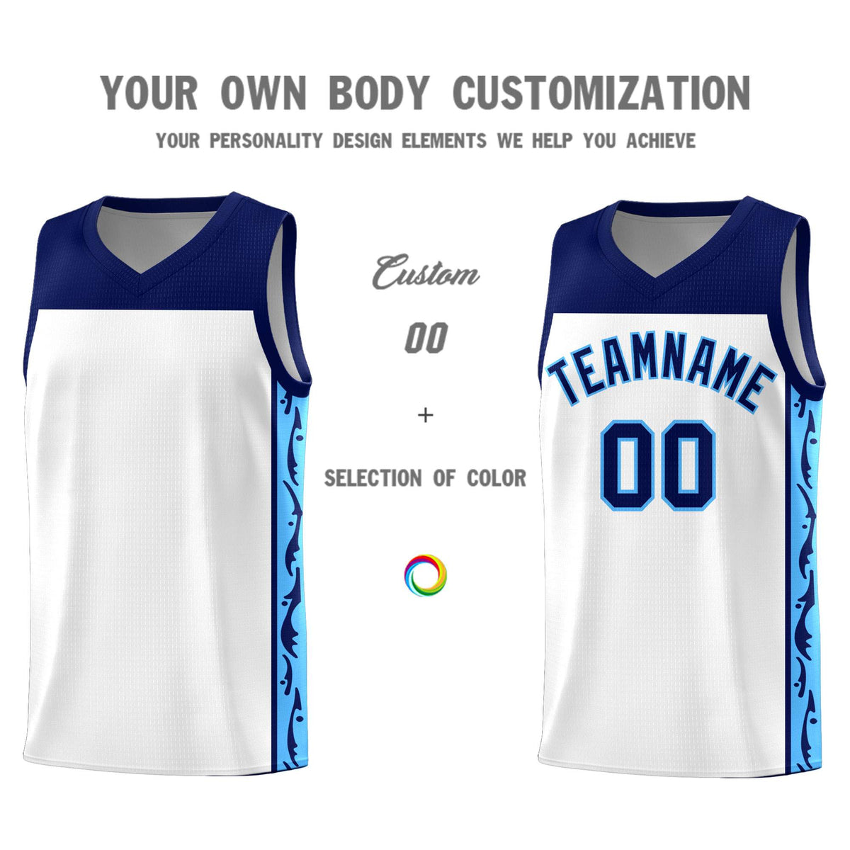 Custom White Side Pattern Sports Uniform Basketball Jersey