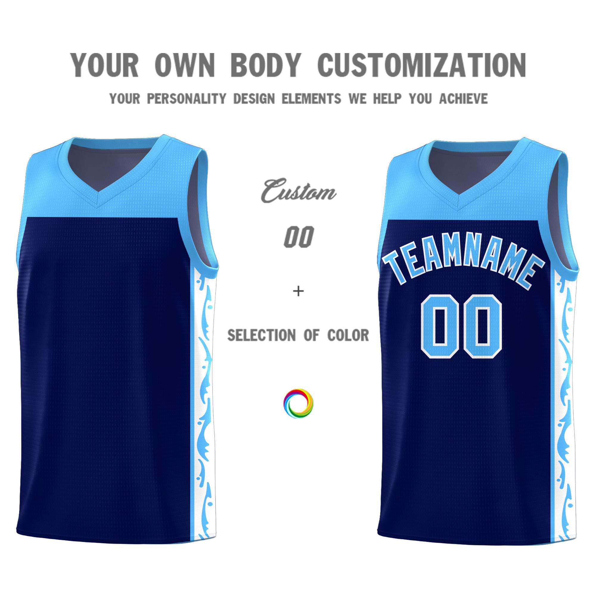 Custom Navy Side Pattern Sports Uniform Basketball Jersey
