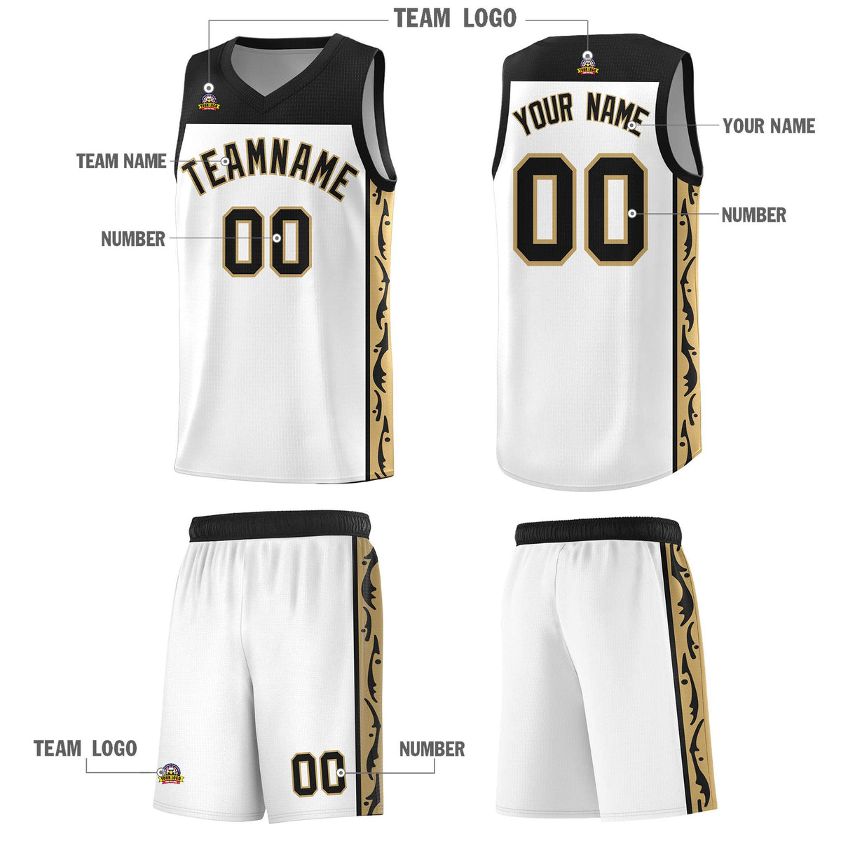 Custom White Side Pattern Sports Uniform Basketball Jersey