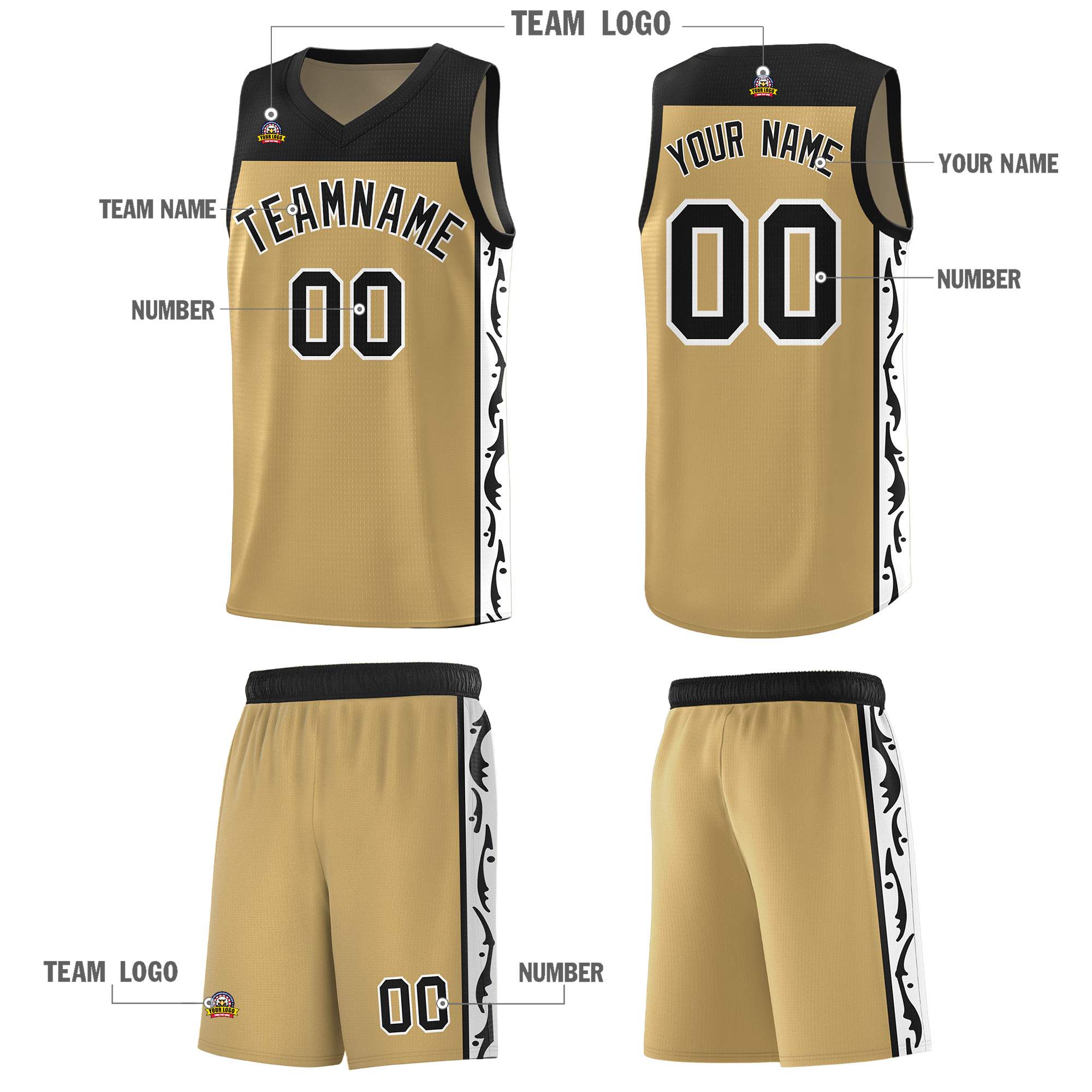 Custom Light Brown Side Pattern Sports Uniform Basketball Jersey