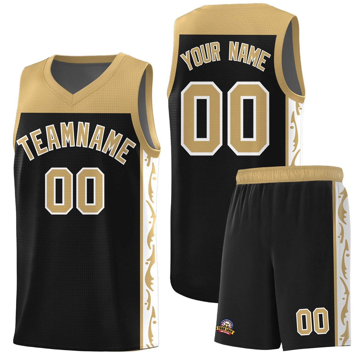 Custom Black Side Pattern Sports Uniform Basketball Jersey