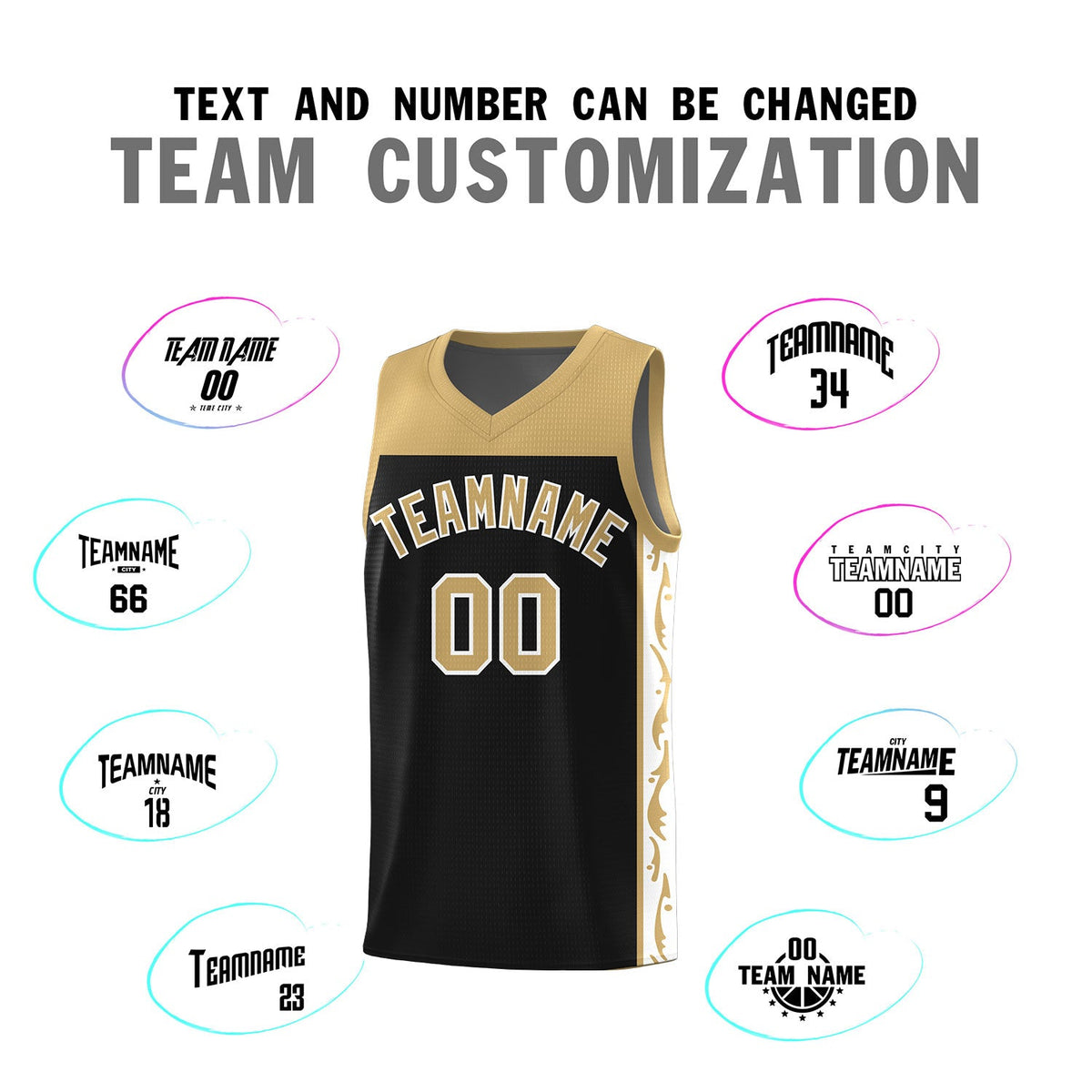 Custom Black Side Pattern Sports Uniform Basketball Jersey