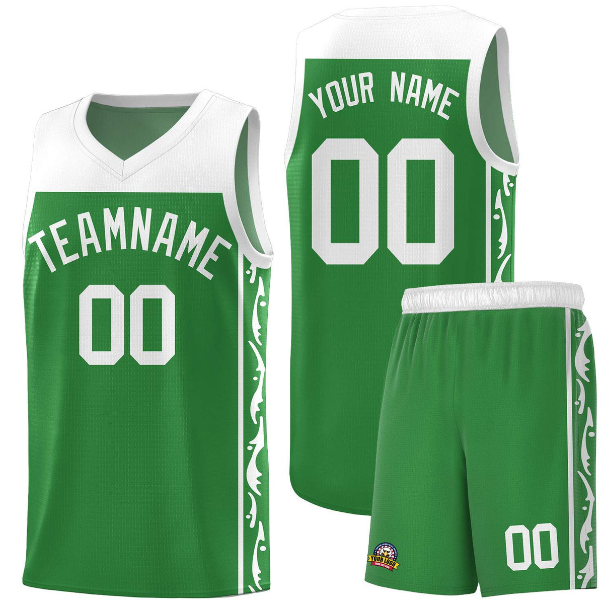 Custom Kelly Green Side Pattern Sports Uniform Basketball Jersey