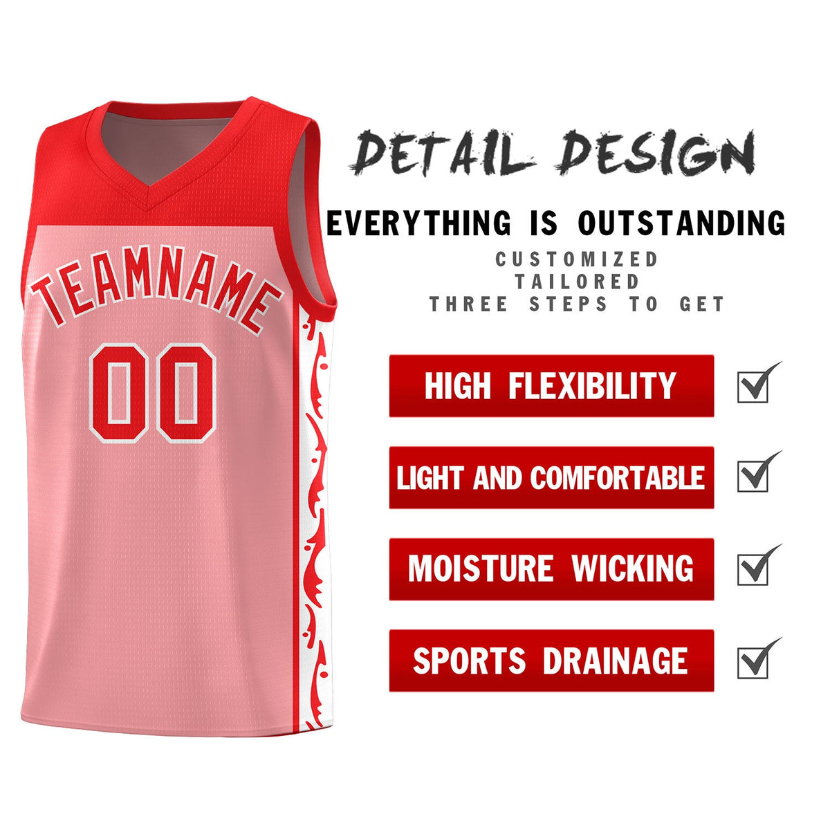 Custom Pink Side Pattern Sports Uniform Basketball Jersey