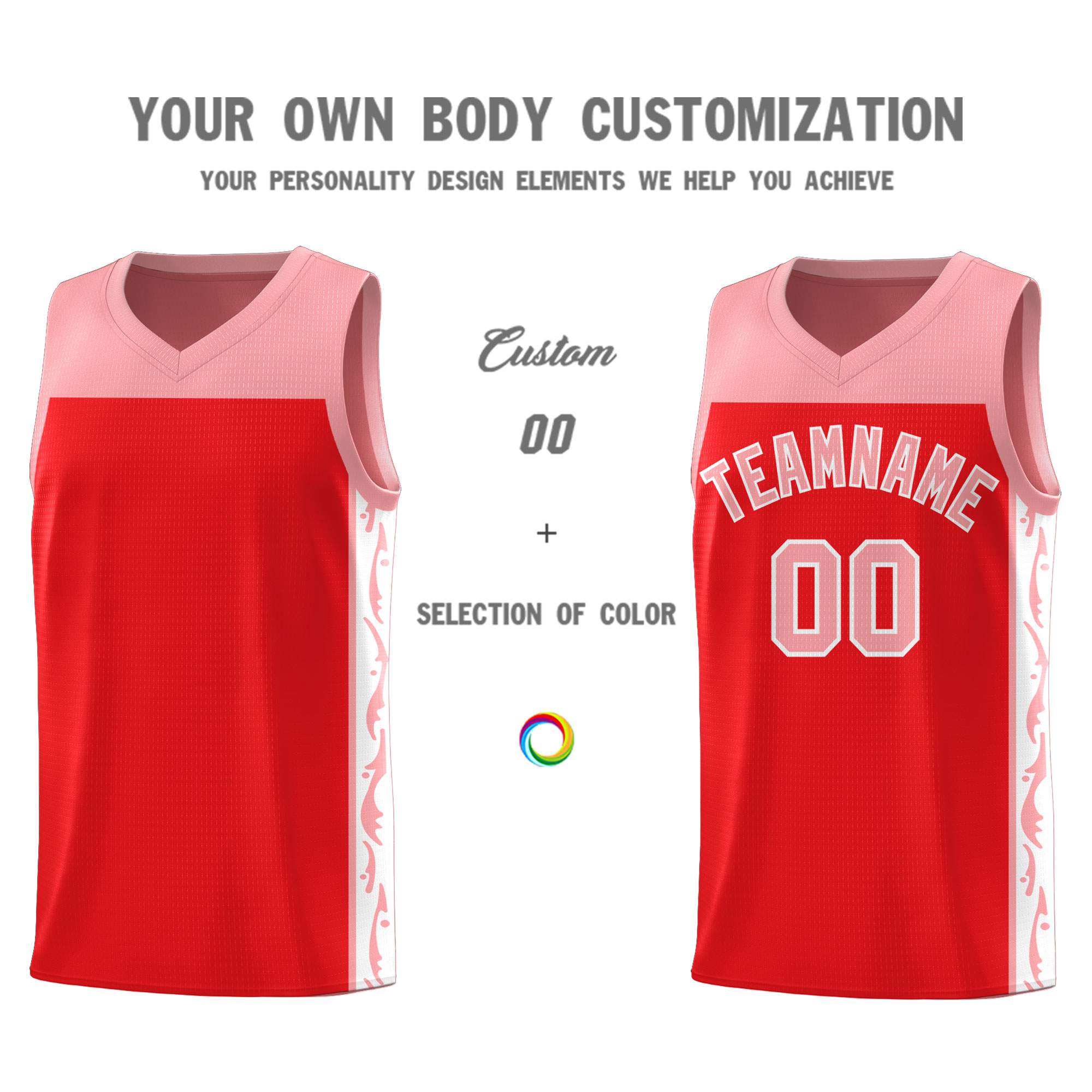 Custom Red Side Pattern Sports Uniform Basketball Jersey