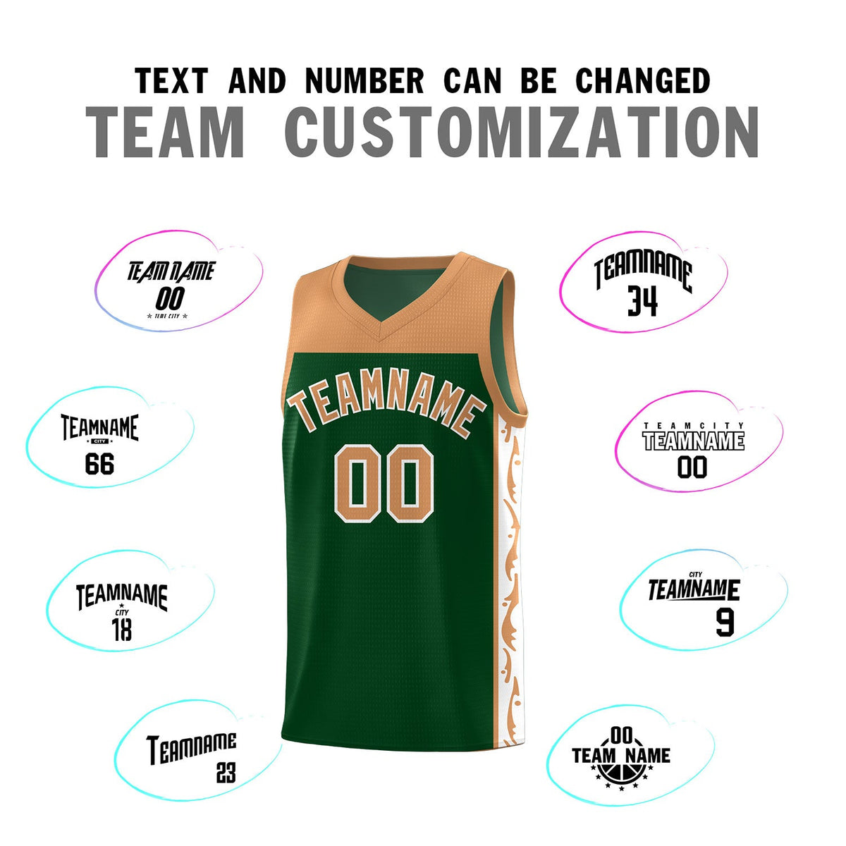 Custom Green Side Pattern Sports Uniform Basketball Jersey