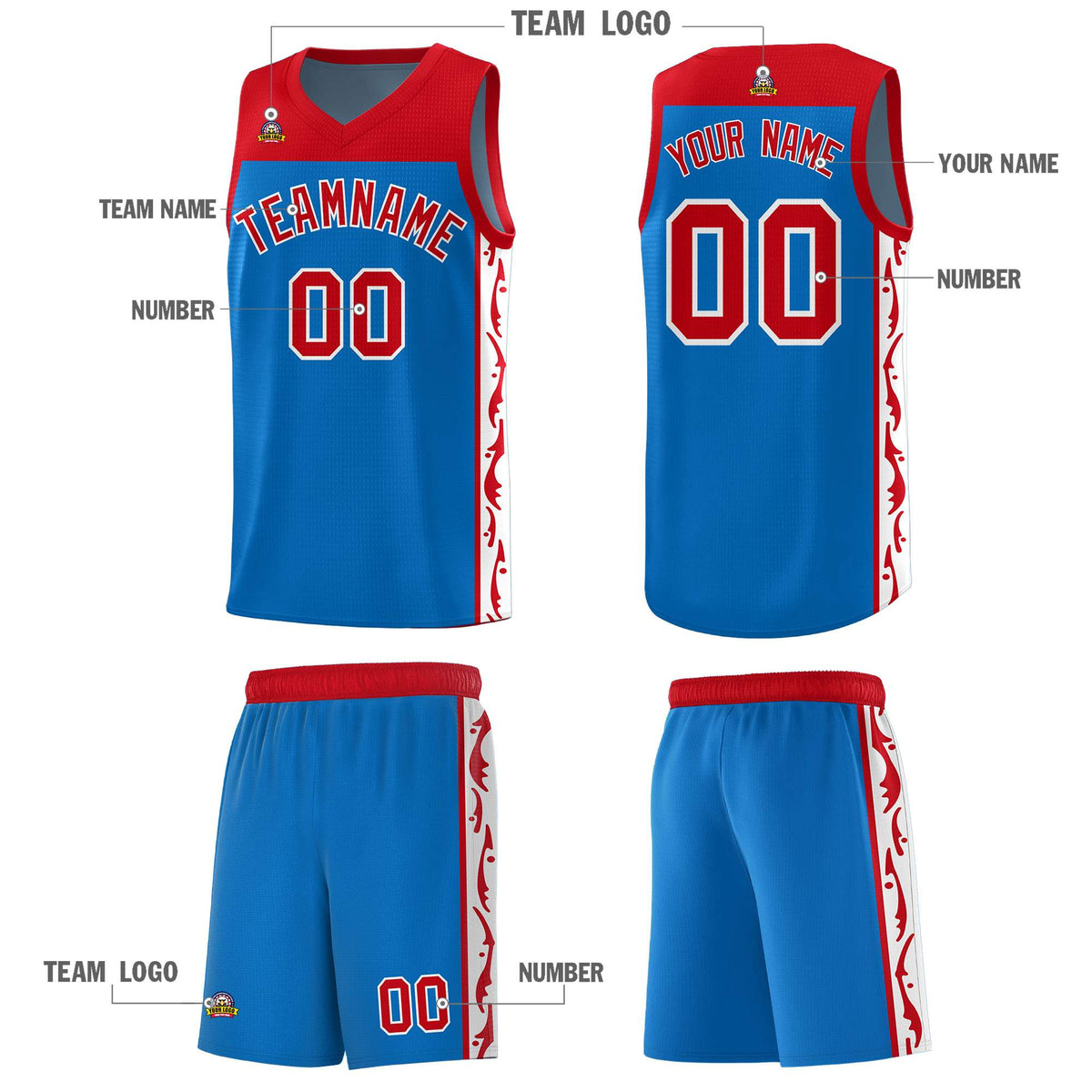 Custom Royal Side Pattern Sports Uniform Basketball Jersey
