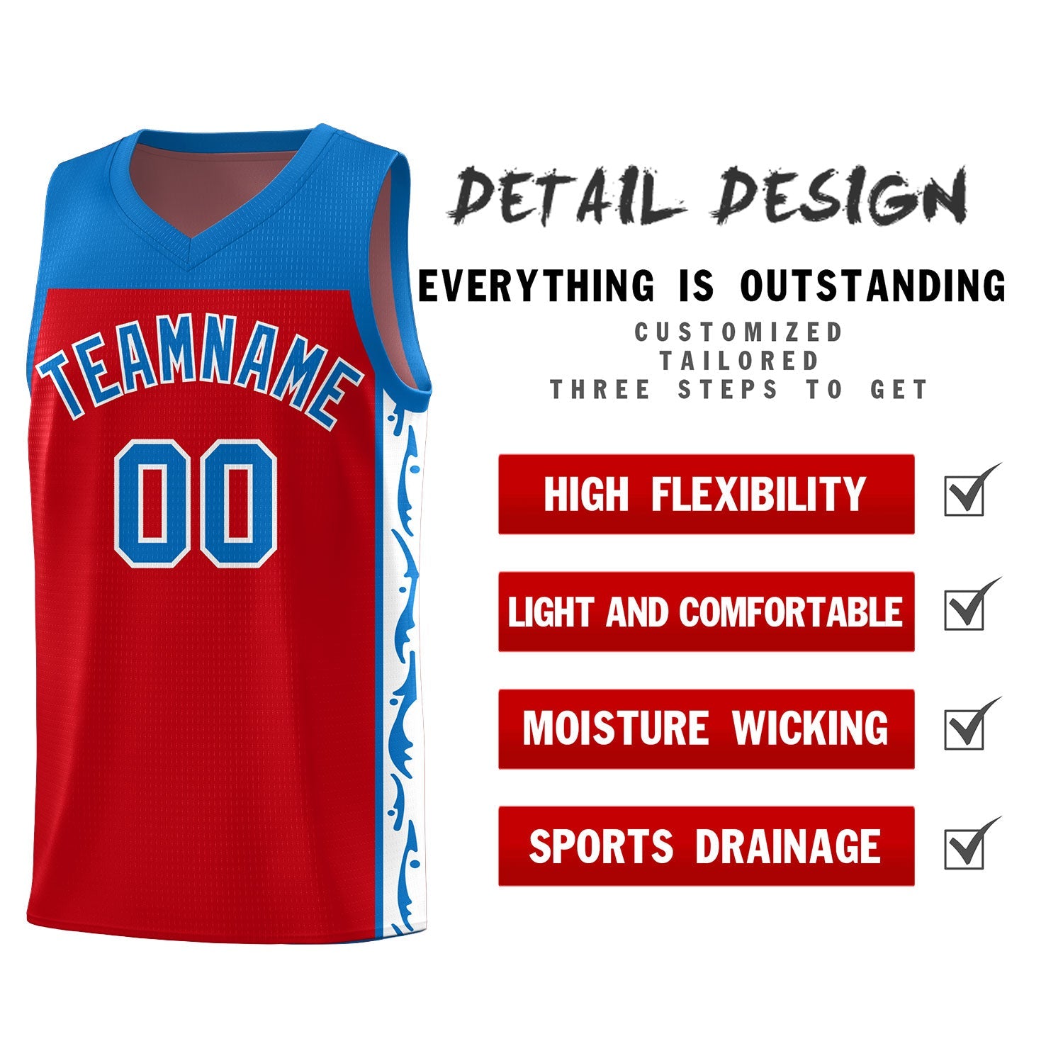 Custom Red Side Pattern Sports Uniform Basketball Jersey