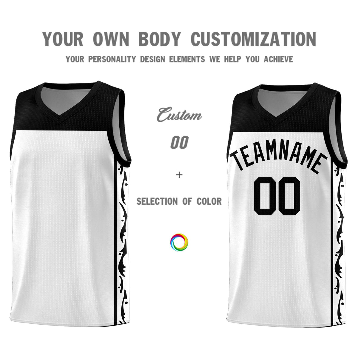 Custom White Side Pattern Sports Uniform Basketball Jersey