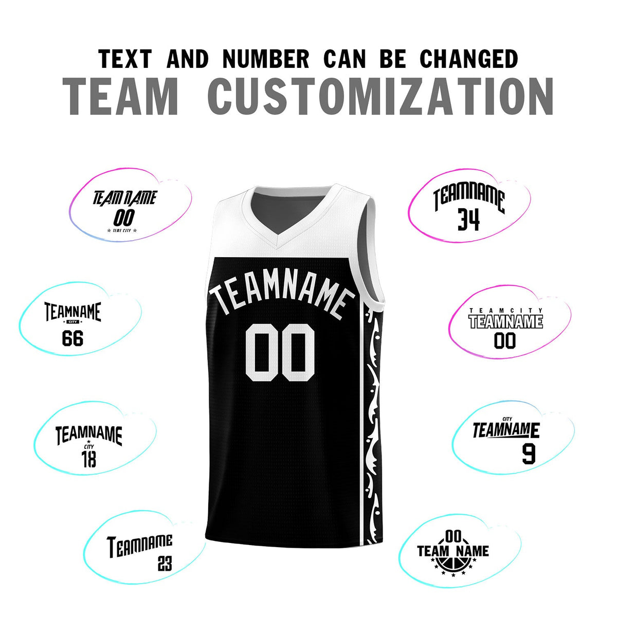 Custom Black Side Pattern Sports Uniform Basketball Jersey