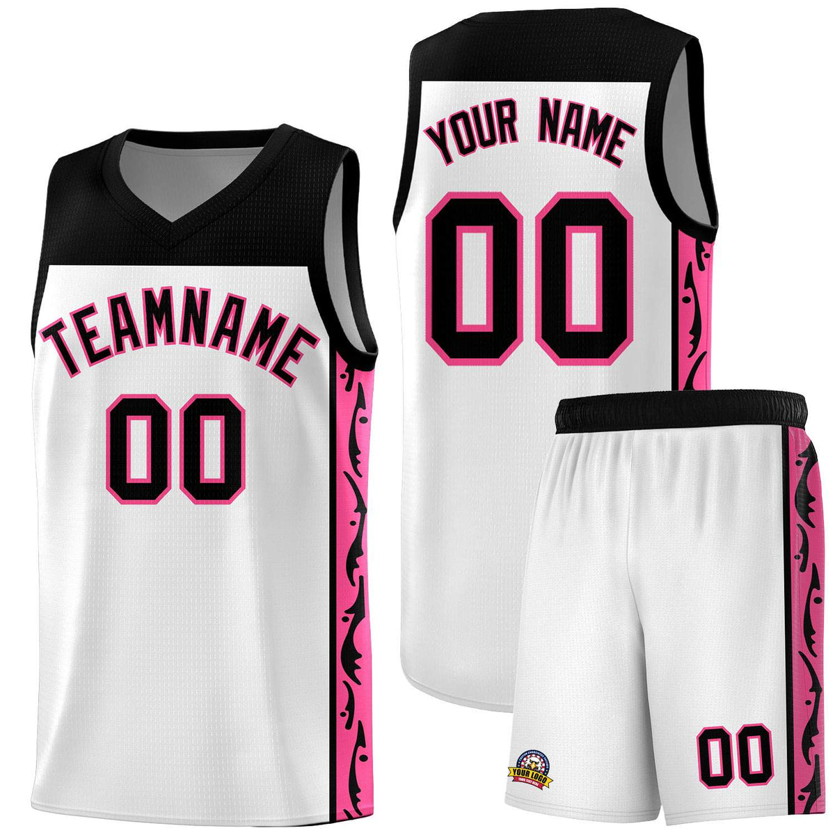 Custom White Side Pattern Sports Uniform Basketball Jersey