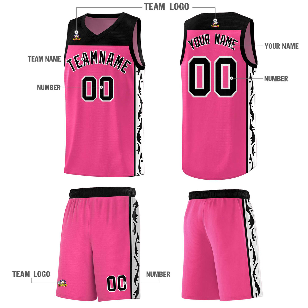 Custom Pink Side Pattern Sports Uniform Basketball Jersey