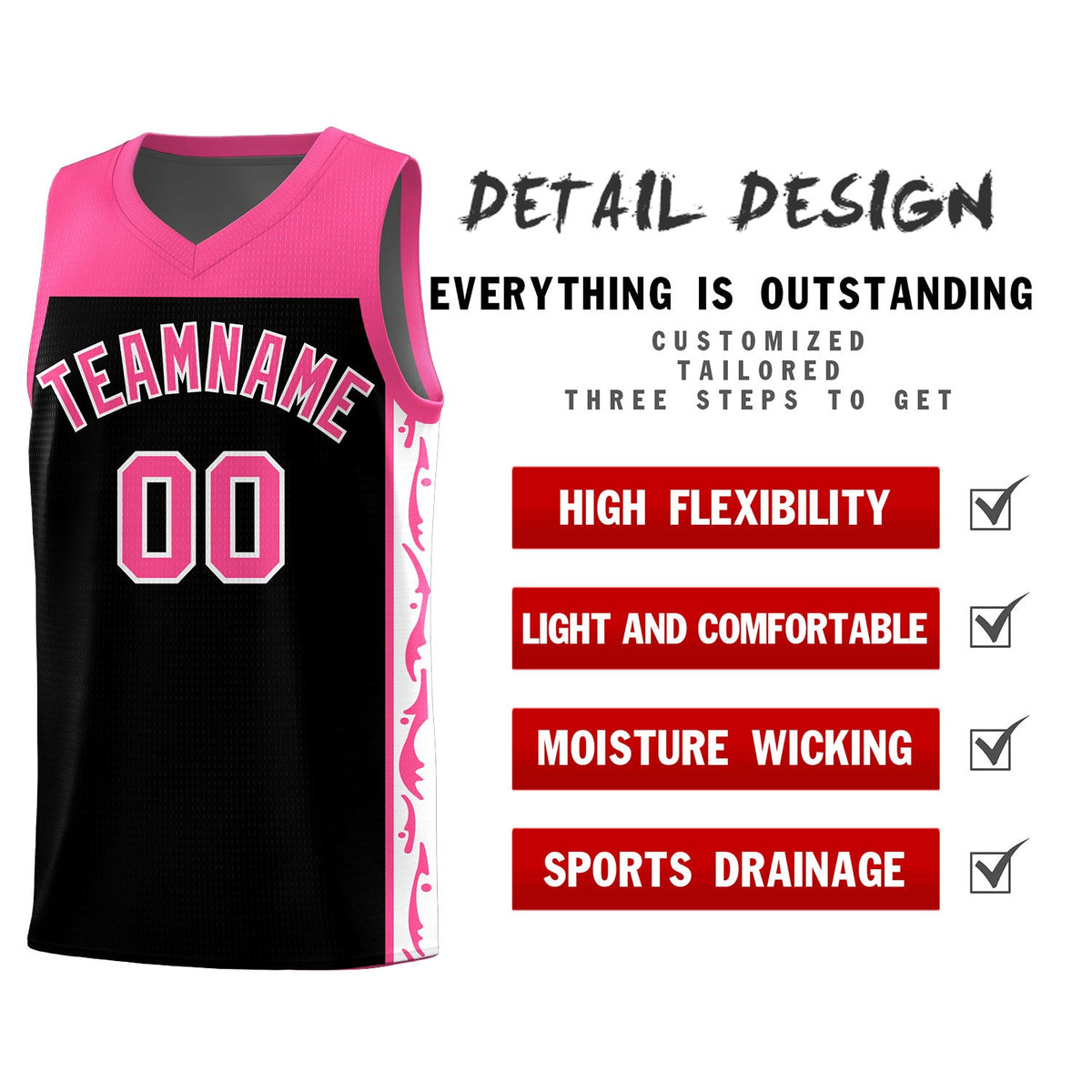 Custom Black Side Pattern Sports Uniform Basketball Jersey