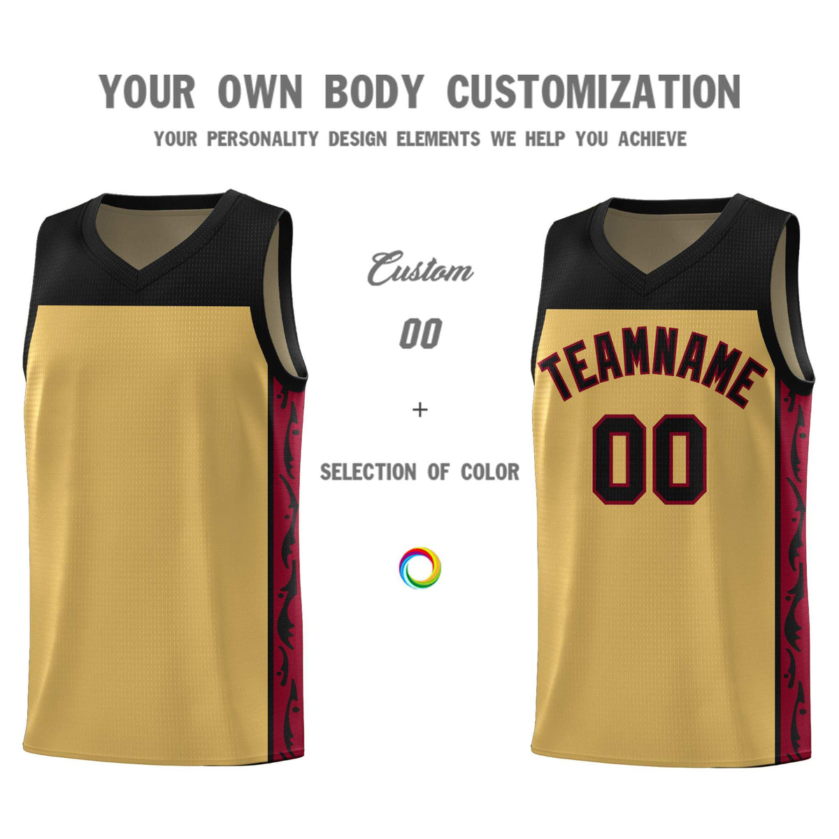 Custom Old Gold Side Pattern Sports Uniform Basketball Jersey