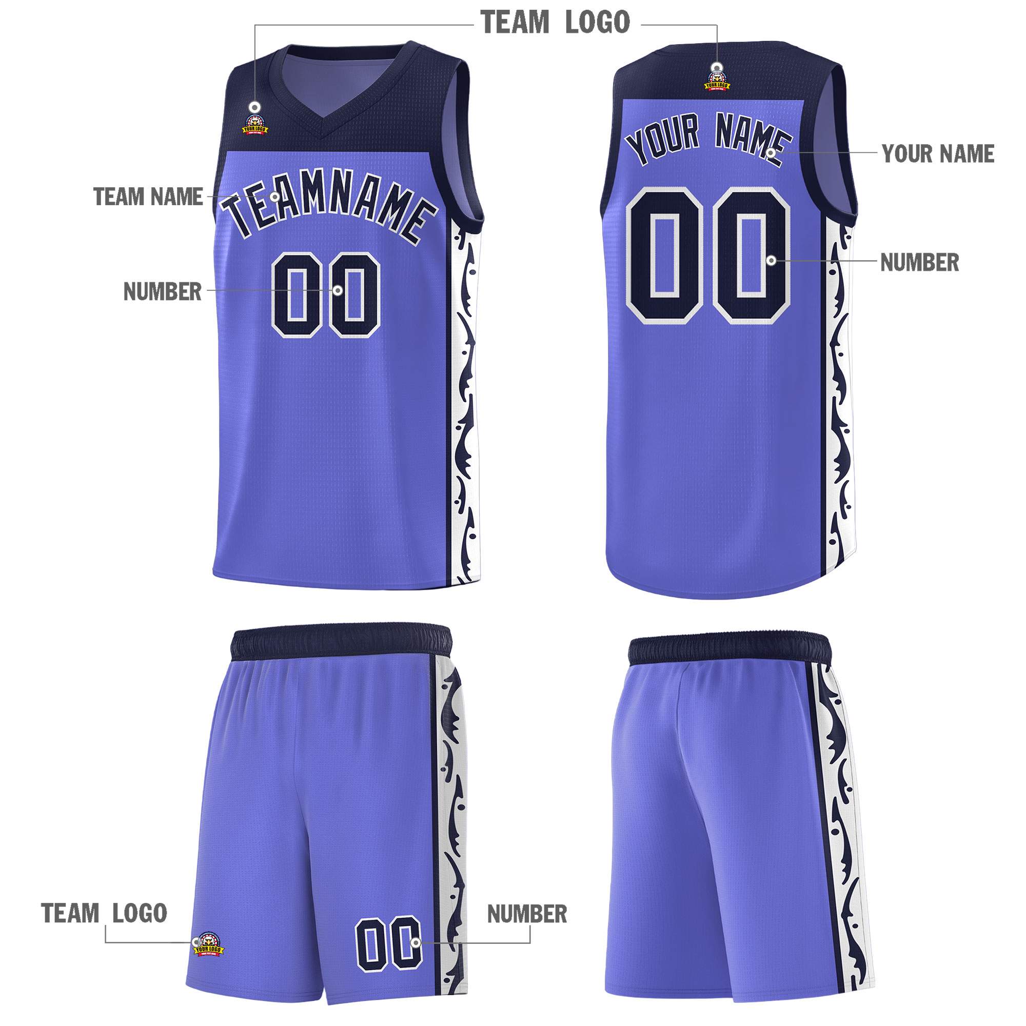 Custom Purple Side Pattern Sports Uniform Basketball Jersey