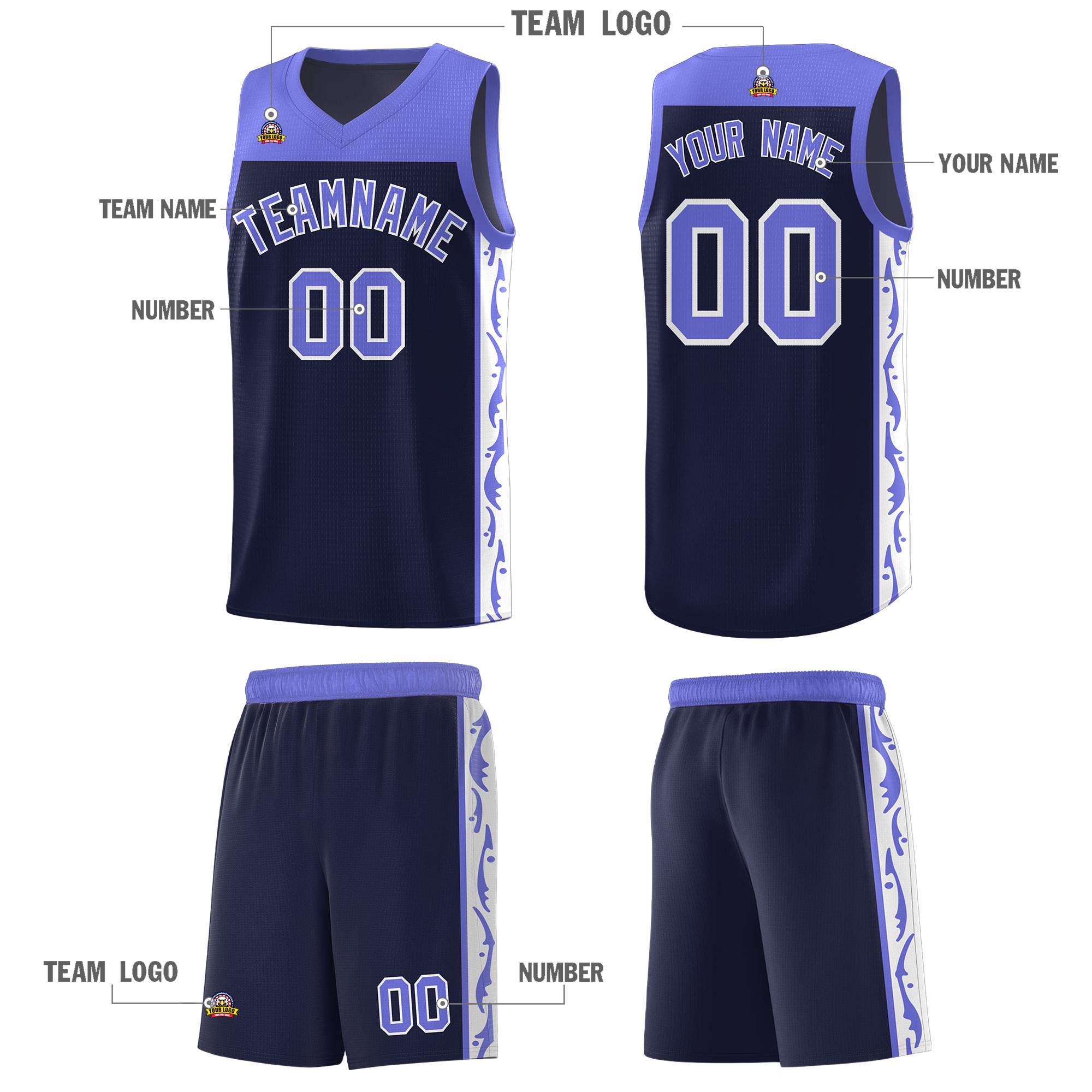 Custom Navy Side Pattern Sports Uniform Basketball Jersey
