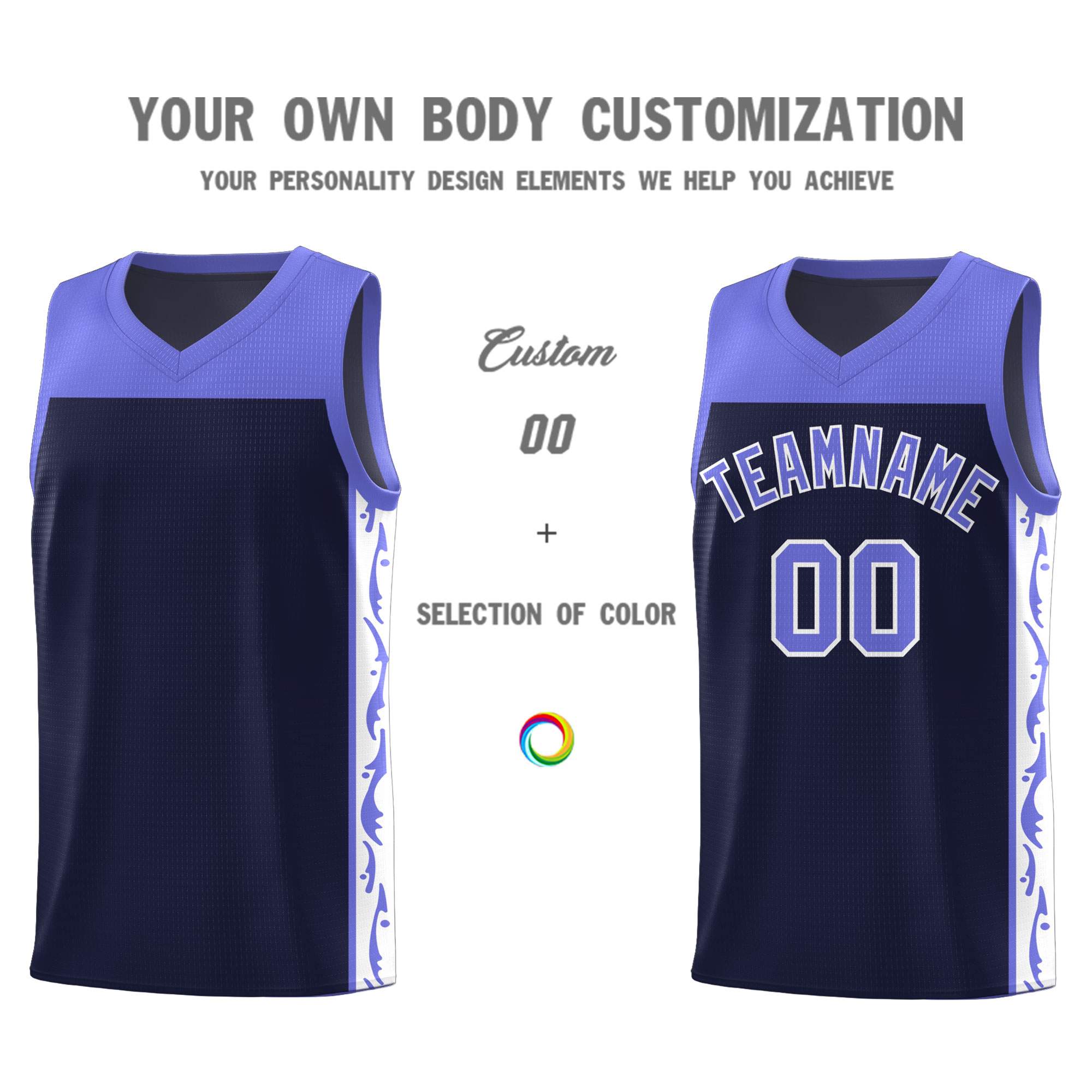 Custom Navy Side Pattern Sports Uniform Basketball Jersey