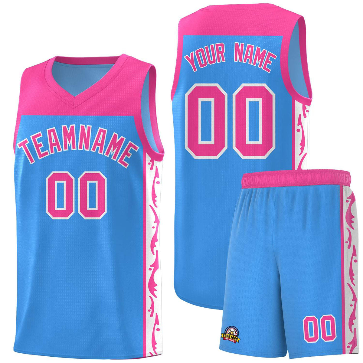 Custom Light Blue Side Pattern Sports Uniform Basketball Jersey