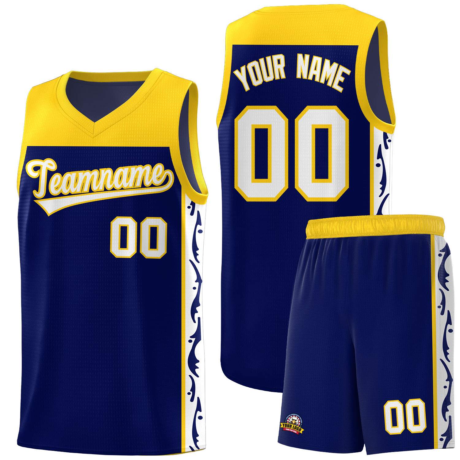 Custom Navy Side Pattern Sports Uniform Basketball Jersey