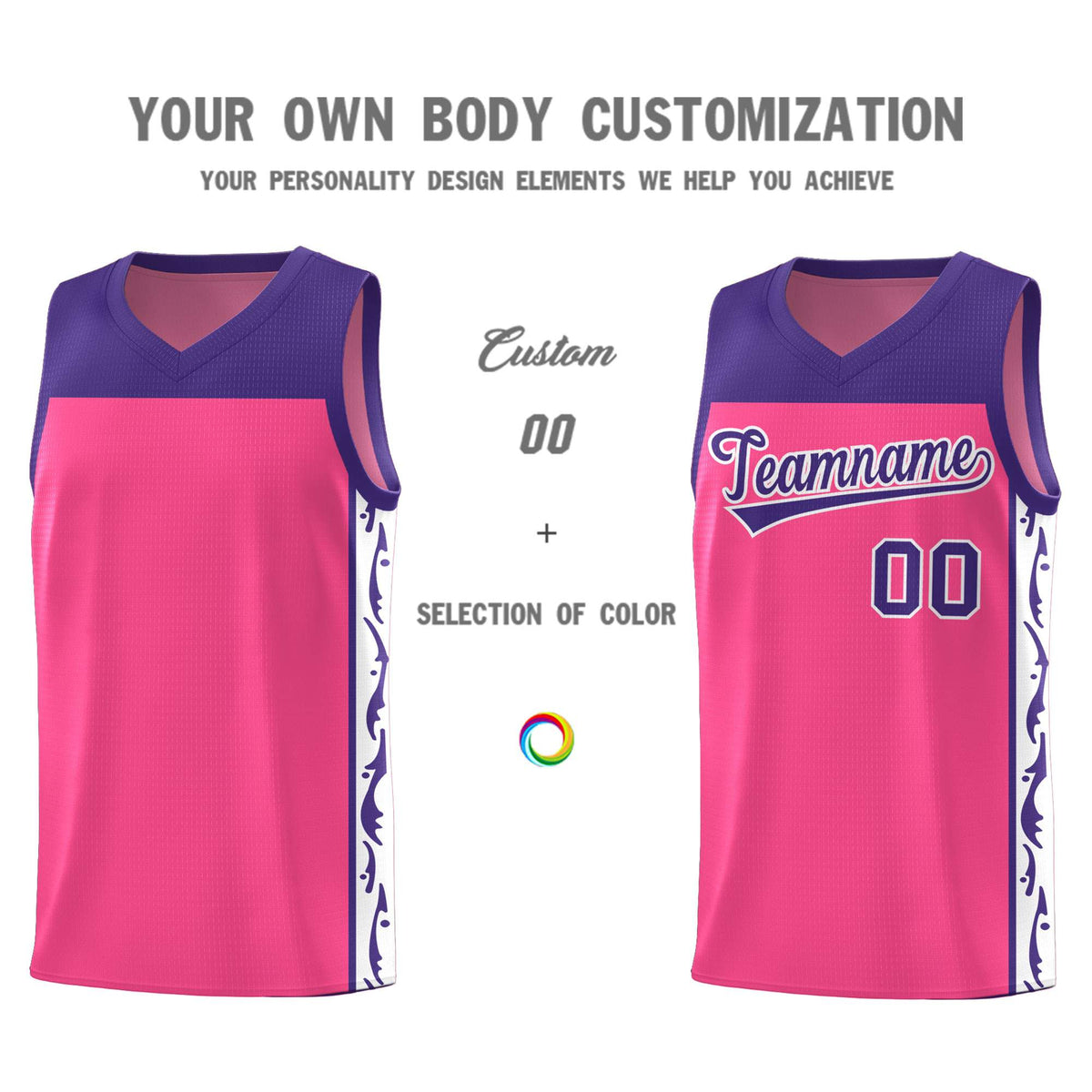 Custom Pink Side Pattern Sports Uniform Basketball Jersey