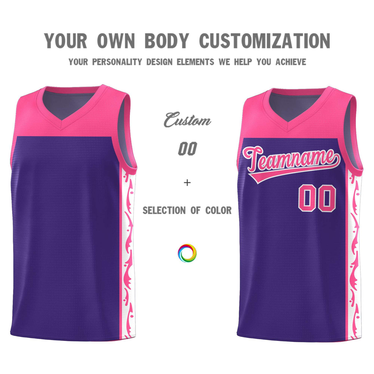 Custom Purple Side Pattern Sports Uniform Basketball Jersey