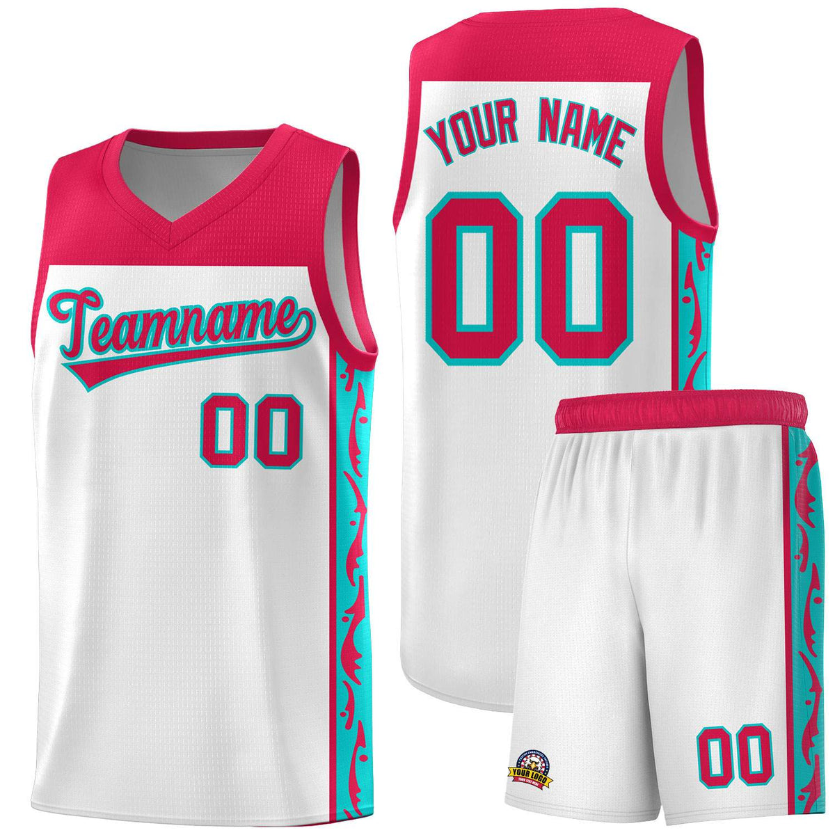 Custom White Side Pattern Sports Uniform Basketball Jersey